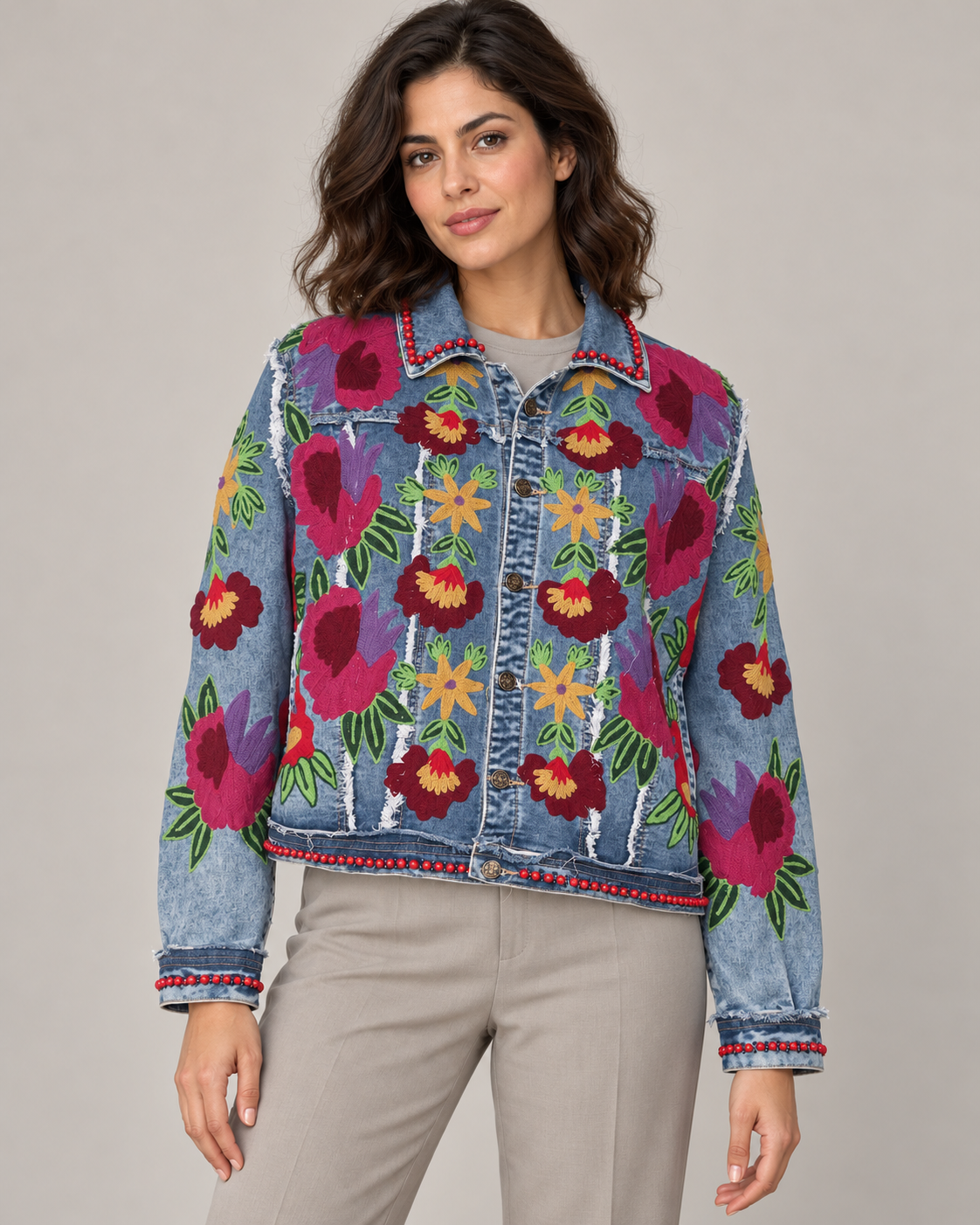 Women’s Blue Denim Jacket with Hand-Embroidered - Gypsy