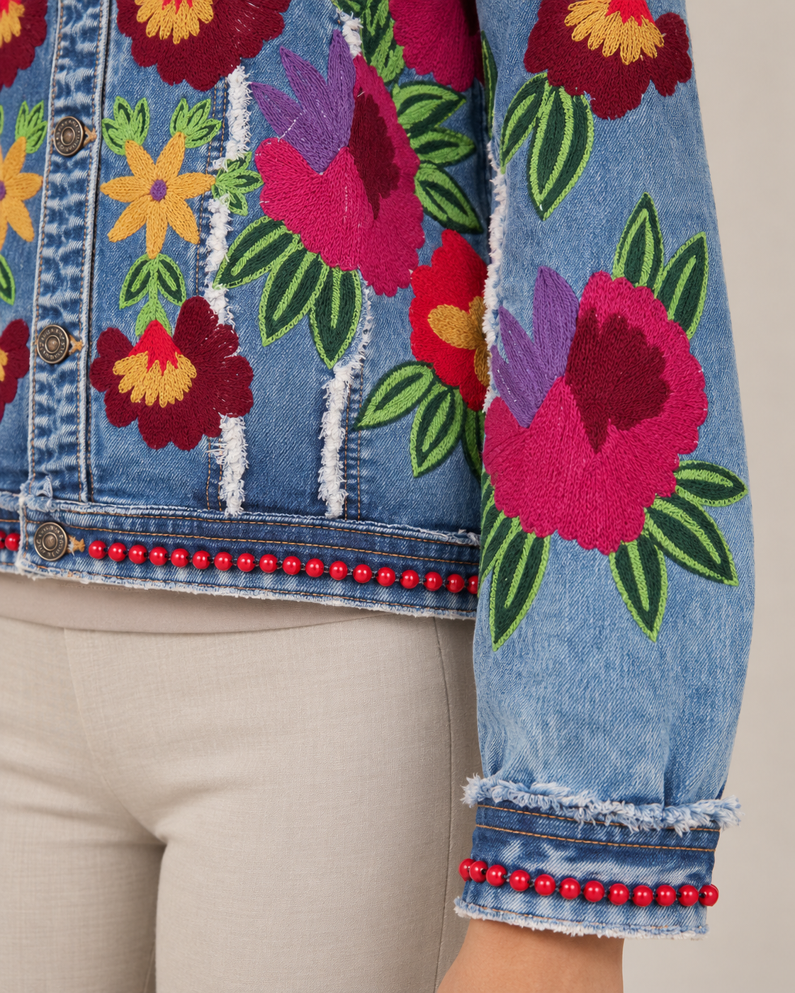 Women’s Blue Denim Jacket with Hand-Embroidered - Gypsy