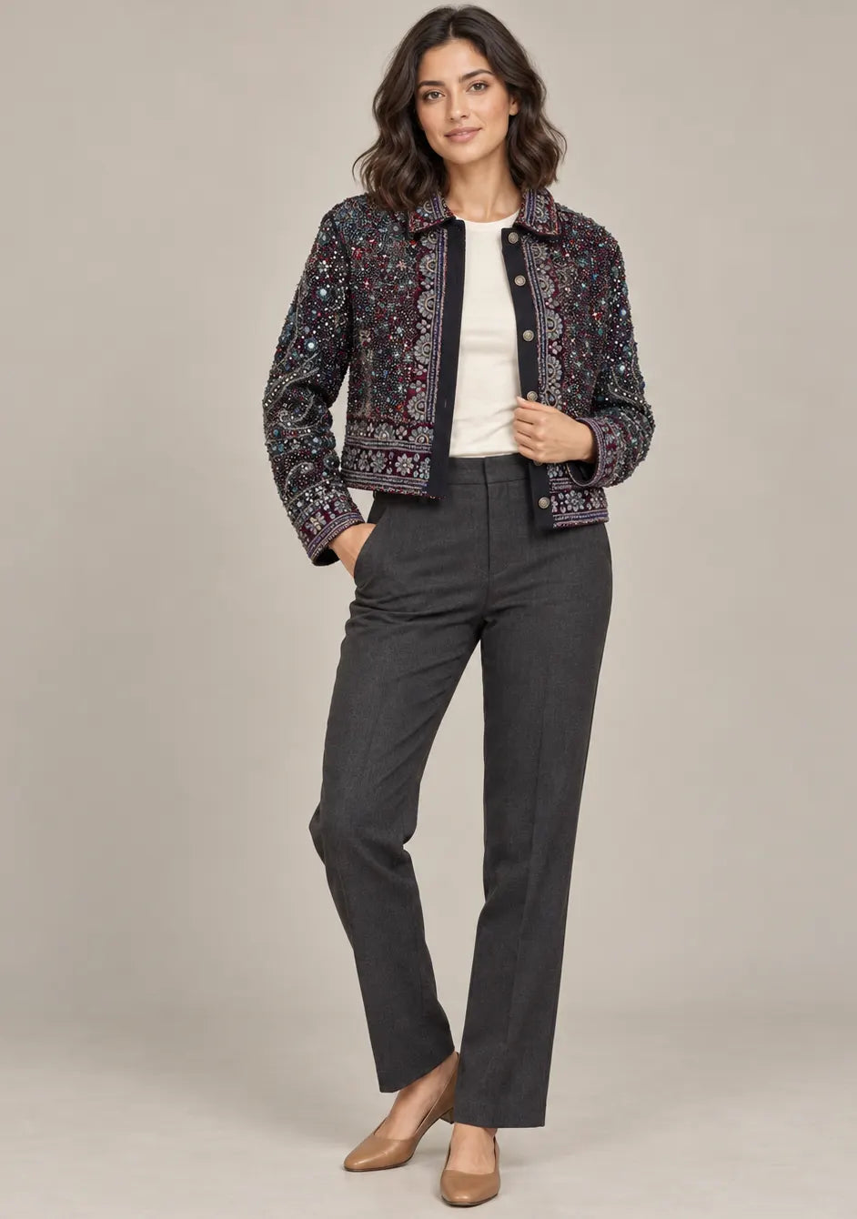 Women’s Jacket with Heavy Hand Embroidery & Beadwork -Silpi