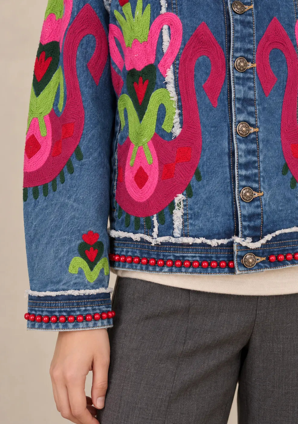 Women’s Blue Denim Jacket with Hand-Embroidered - Vesana