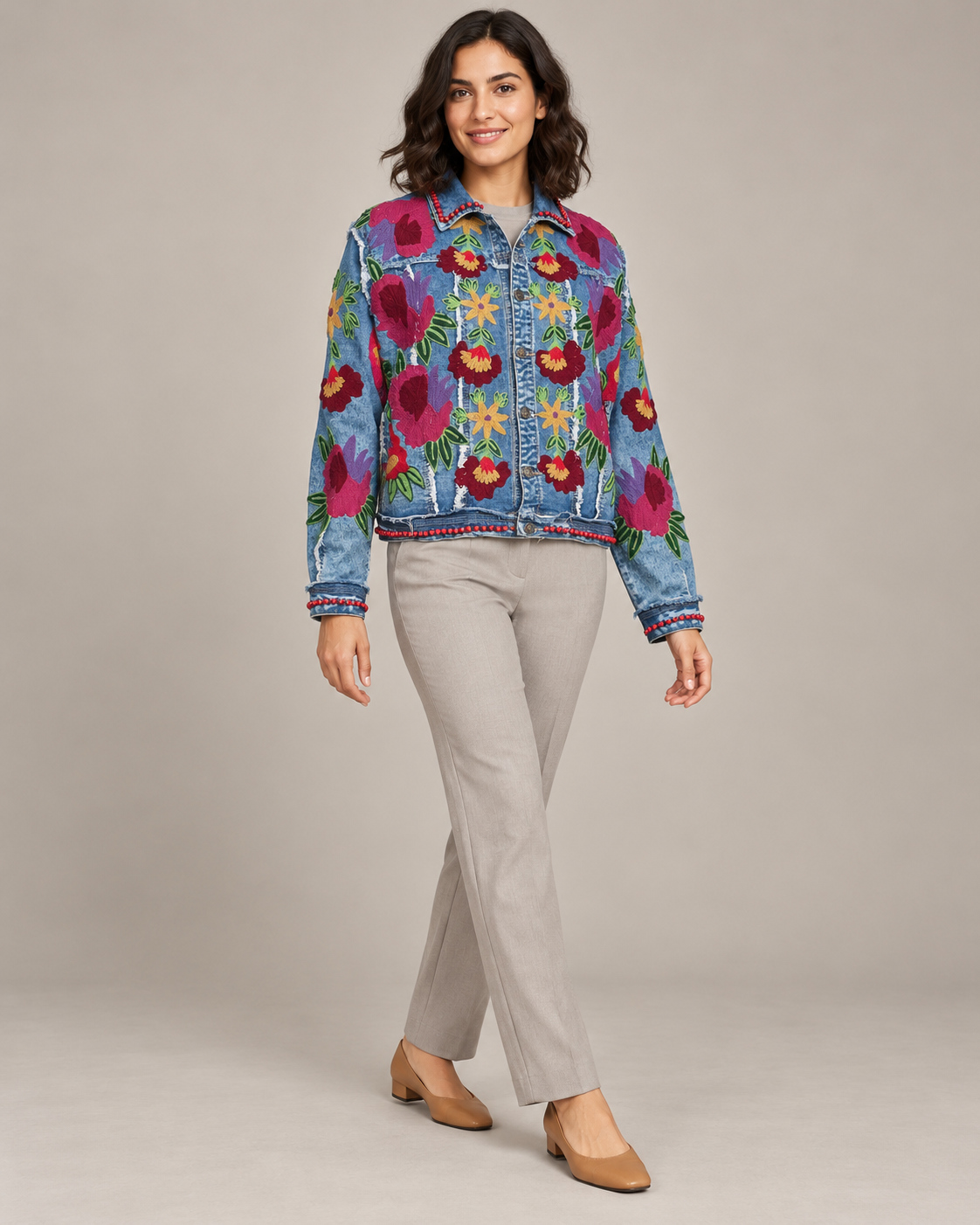 Women’s Blue Denim Jacket with Hand-Embroidered - Gypsy