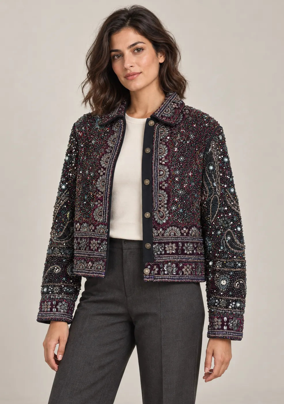 Women’s Jacket with Heavy Hand Embroidery & Beadwork -Silpi