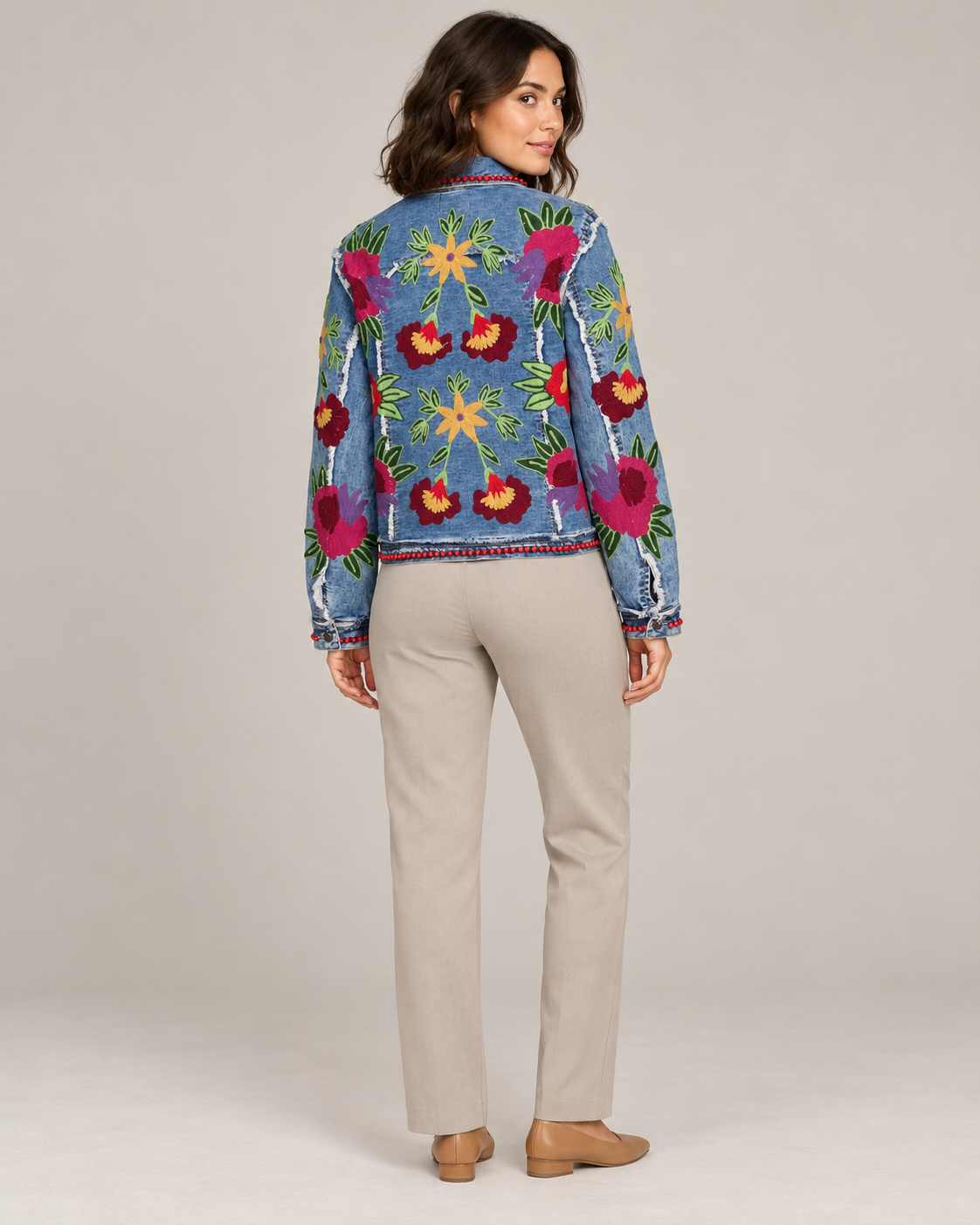 Women’s Blue Denim Jacket with Hand-Embroidered - Gypsy