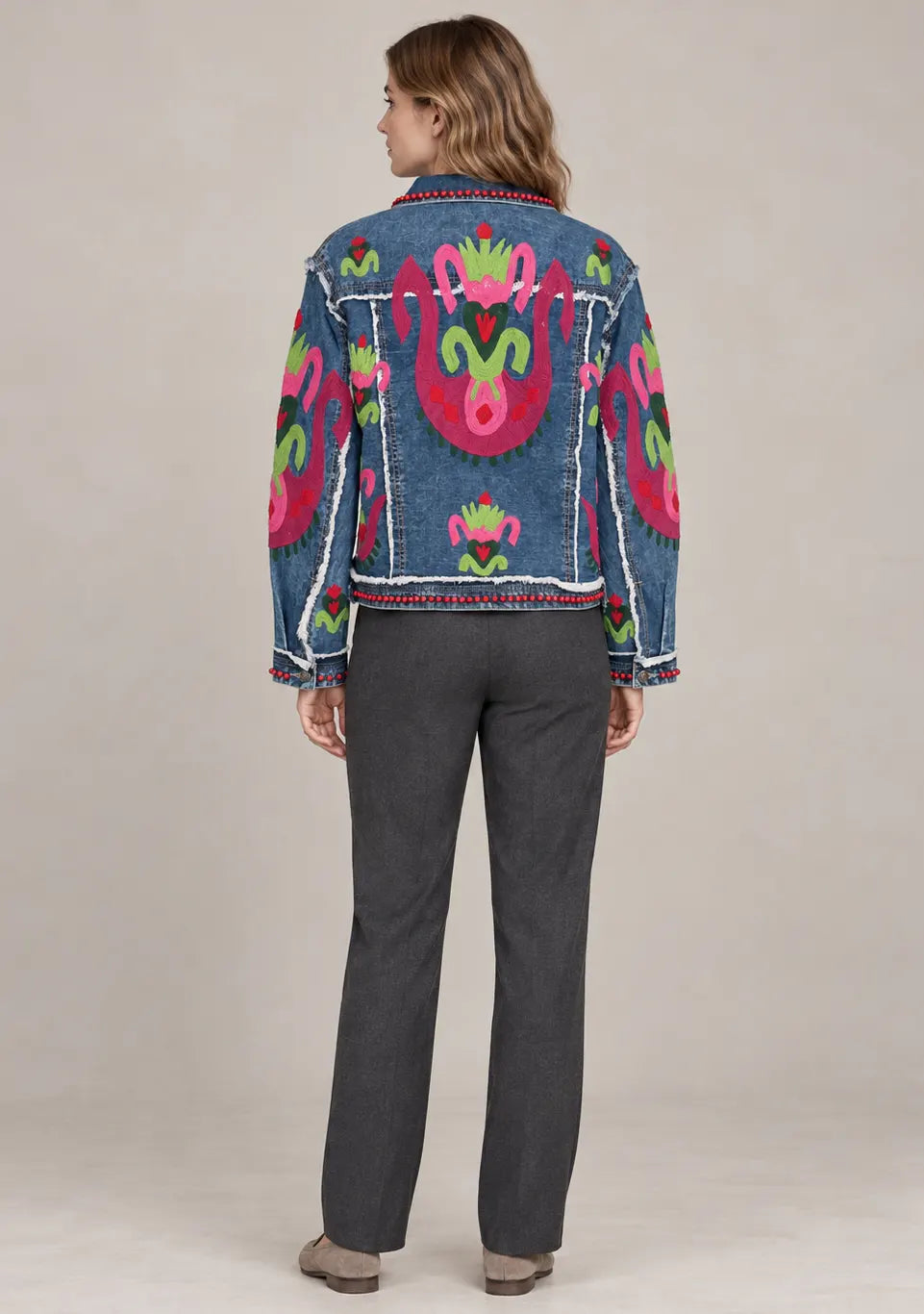 Women’s Blue Denim Jacket with Hand-Embroidered - Vesana