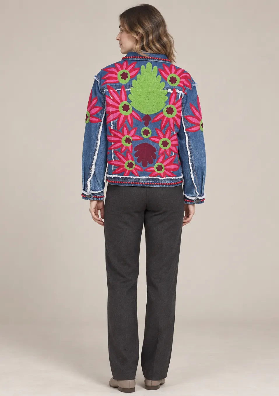 Women’s Blue Denim Jacket with Hand-Embroidered - Rozy