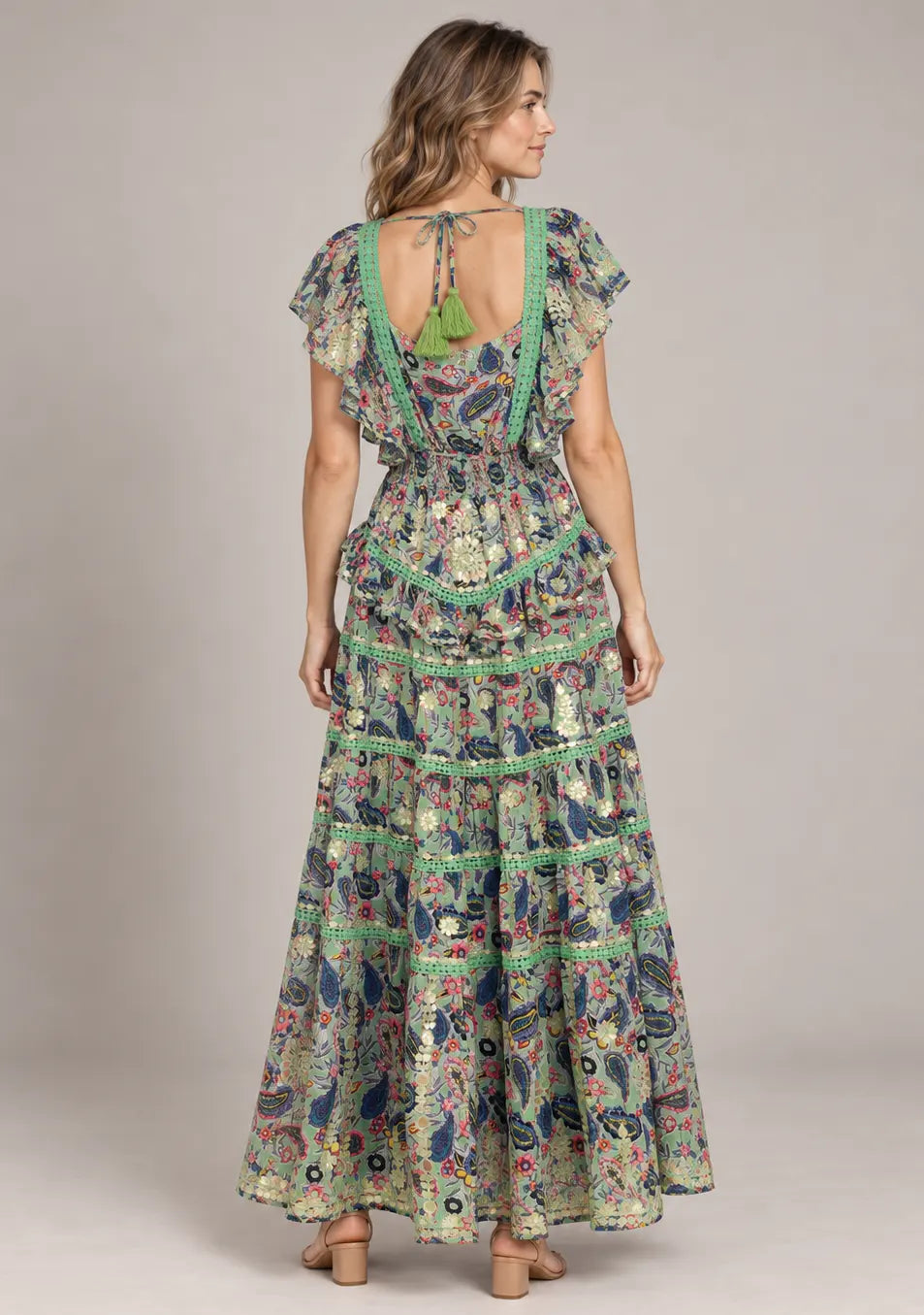 Women’s Cotton Floral Embroidered Tiered long Dress -Nafia