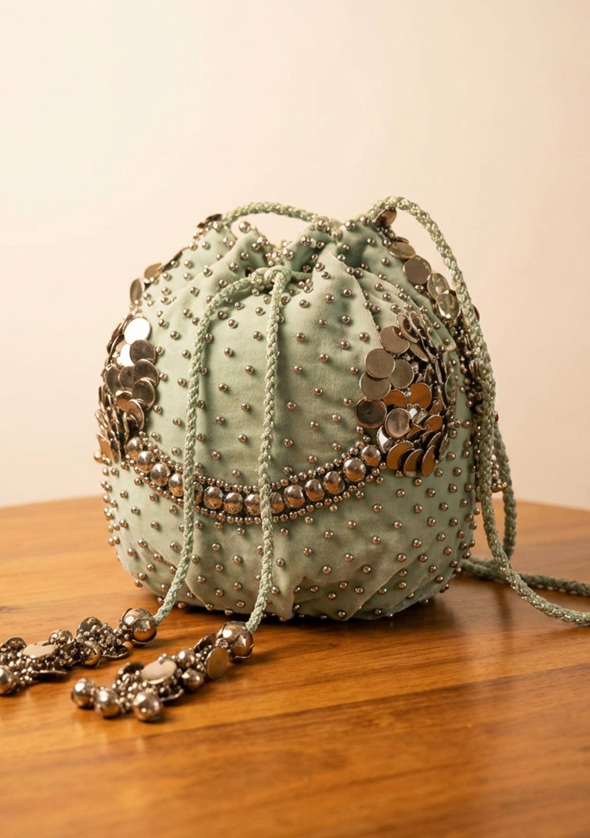 ibBan Hand-Embroidered Potli Aqua Bag with Beadwork - Layra