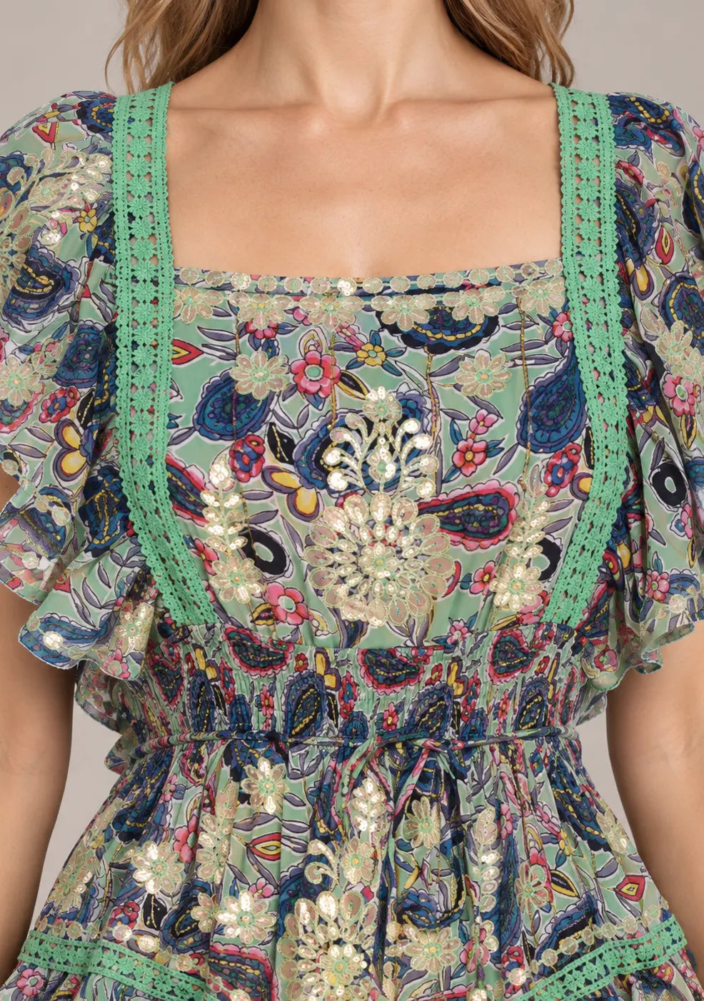 Women’s Cotton Floral Embroidered Tiered long Dress -Nafia