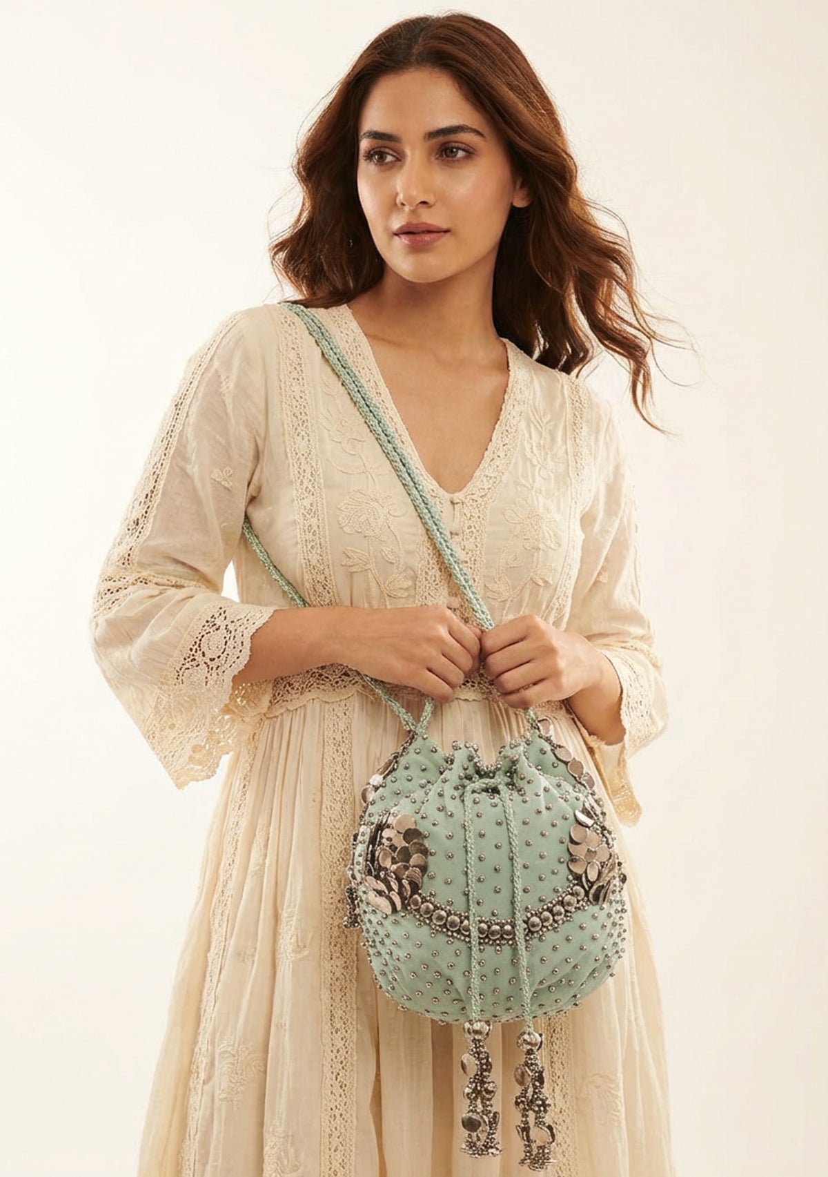 ibBan Hand-Embroidered Potli Aqua Bag with Beadwork - Layra