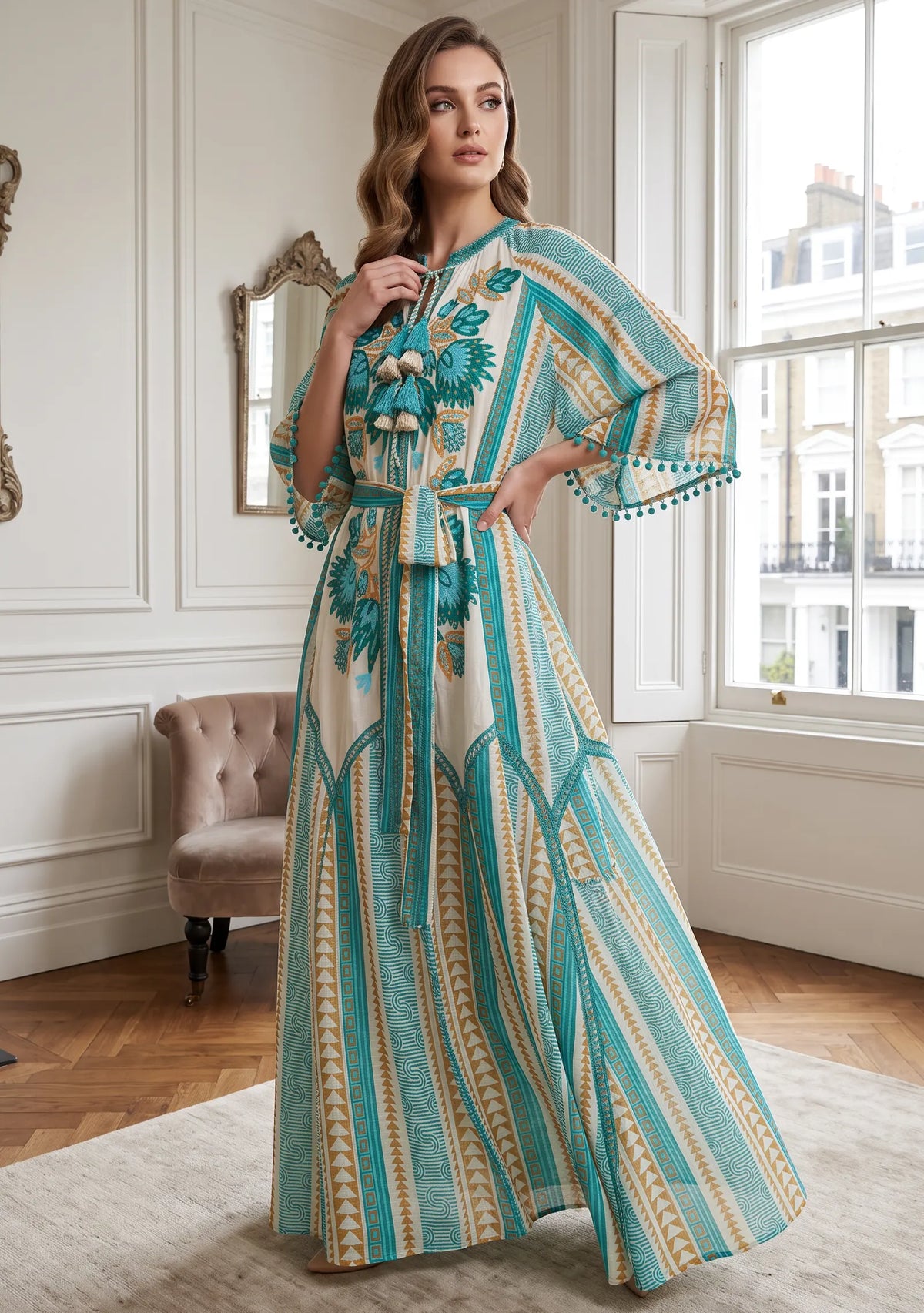 Women’s 100% Cotton Printed Long Dress - Zafira