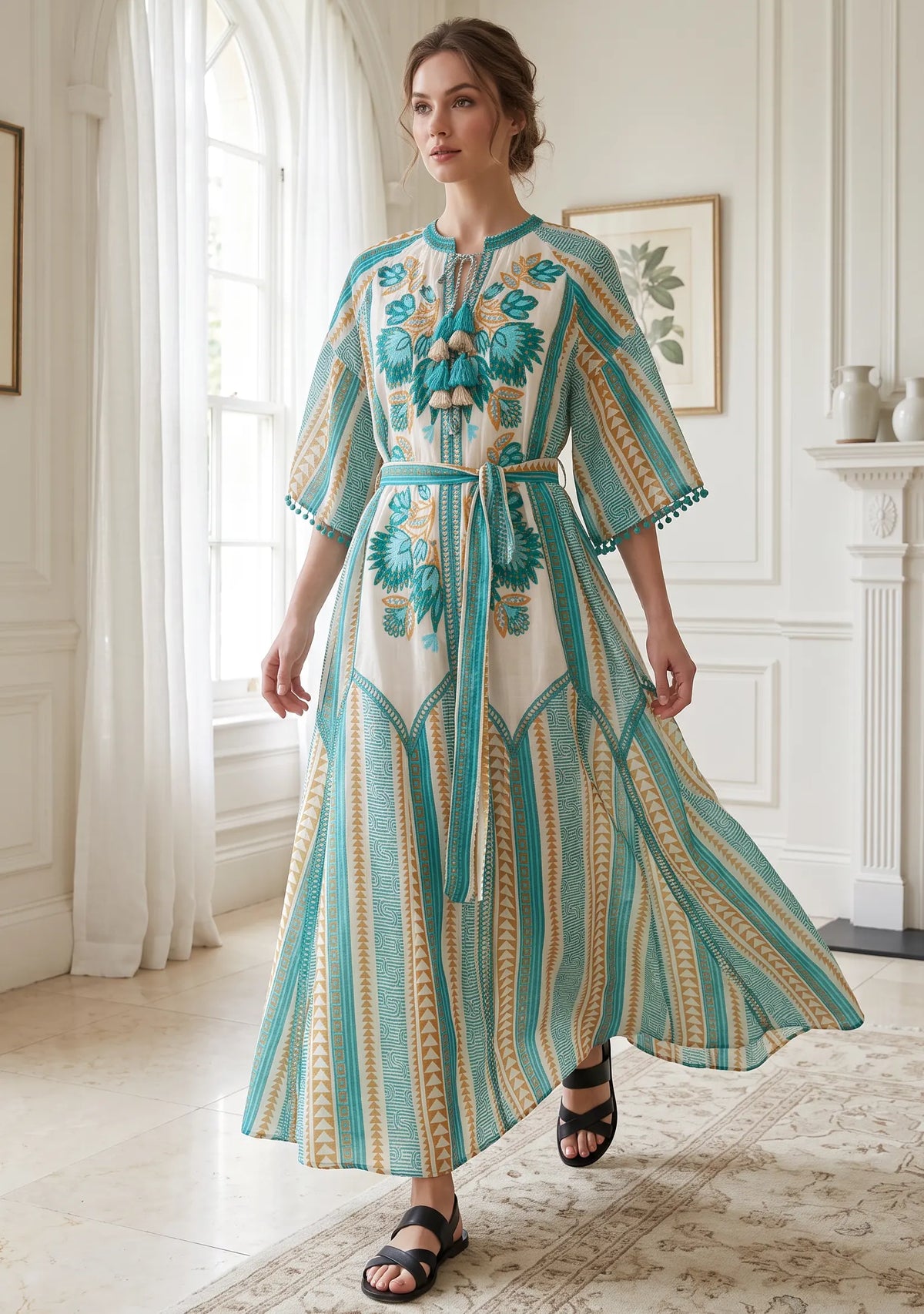 Women’s 100% Cotton Printed Long Dress - Zafira