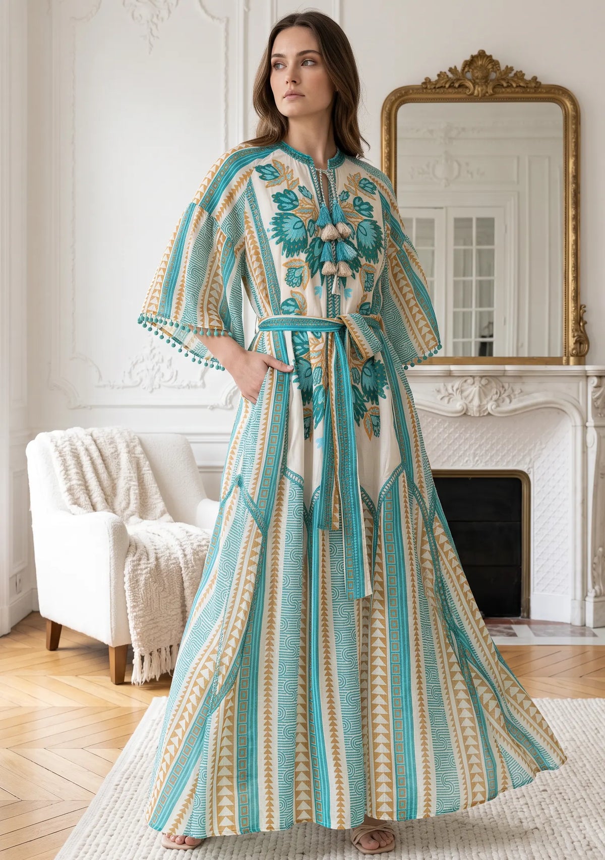 Women’s 100% Cotton Printed Long Dress - Zafira