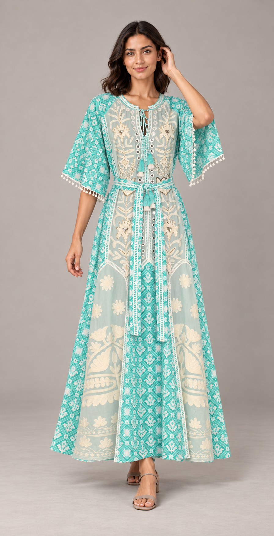 Tina Floral Embroidered Maxi Dress with Bell Sleeves | ibBan