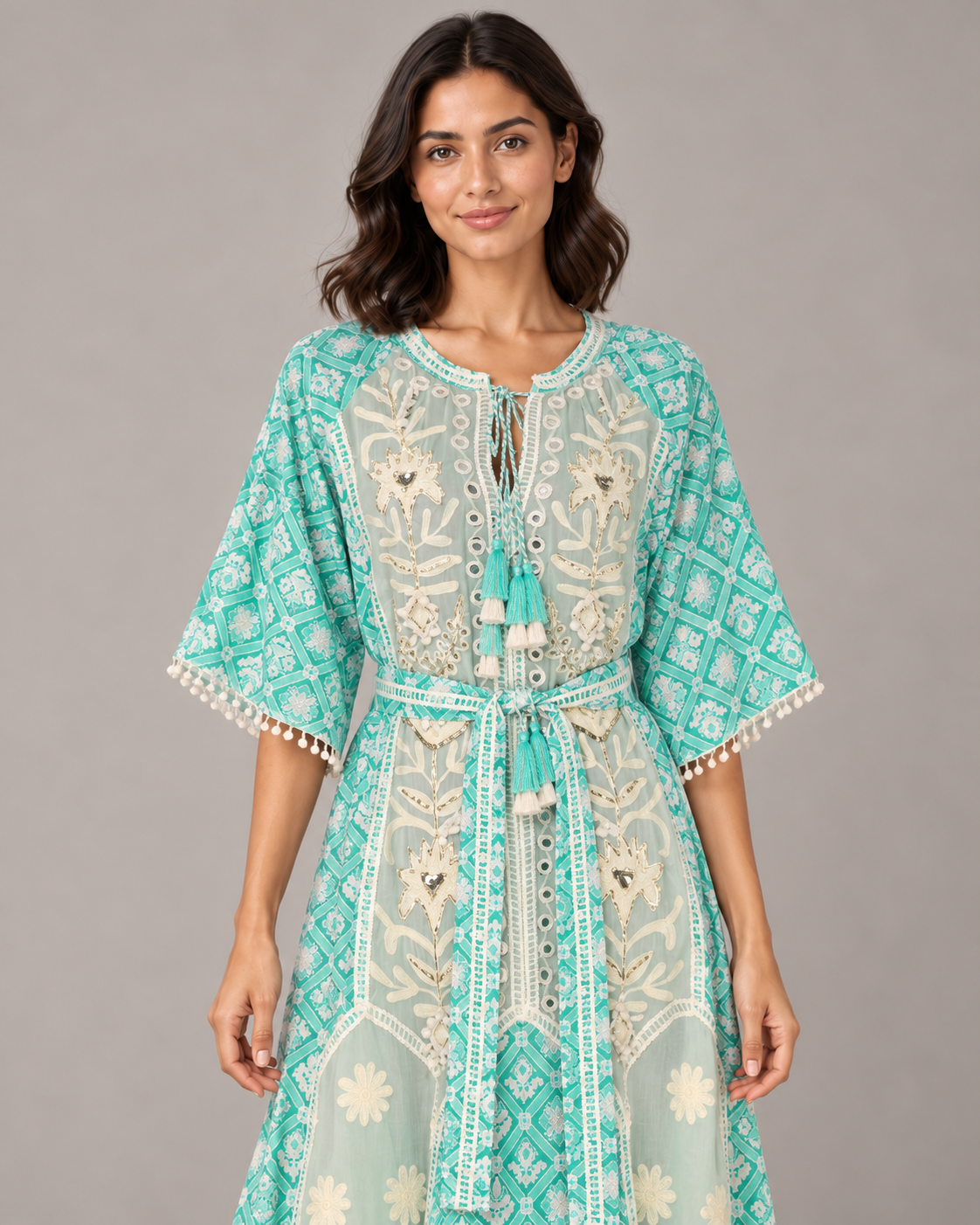 Tina Floral Embroidered Maxi Dress with Bell Sleeves | ibBan