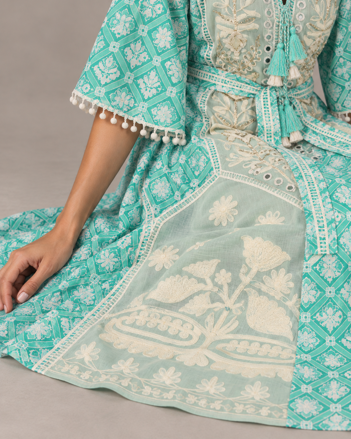 Tina Floral Embroidered Maxi Dress with Bell Sleeves | ibBan