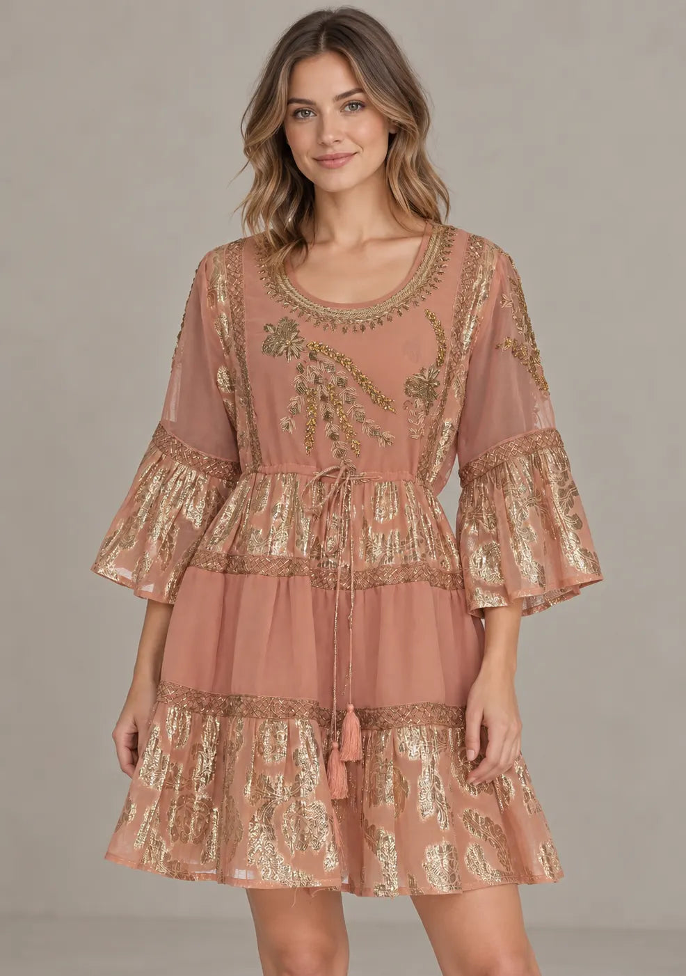 ibBan Women’s Cotton Lurex Embroidered Short Tunic - Soha