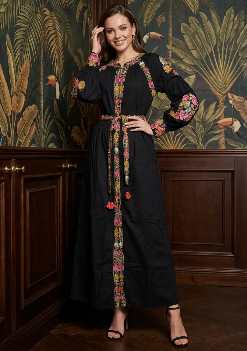 Women’s Cotton Long Dress with Hand Embroidery - Zayra