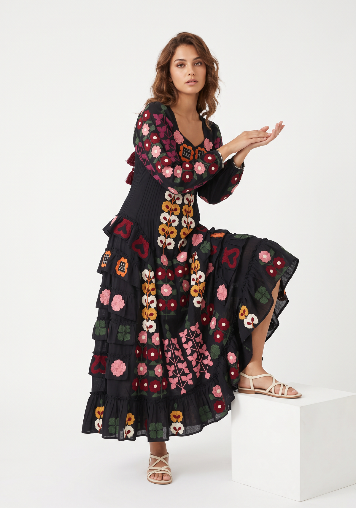 Women’s Cotton Hand-Embroidered Long Dress - Zara