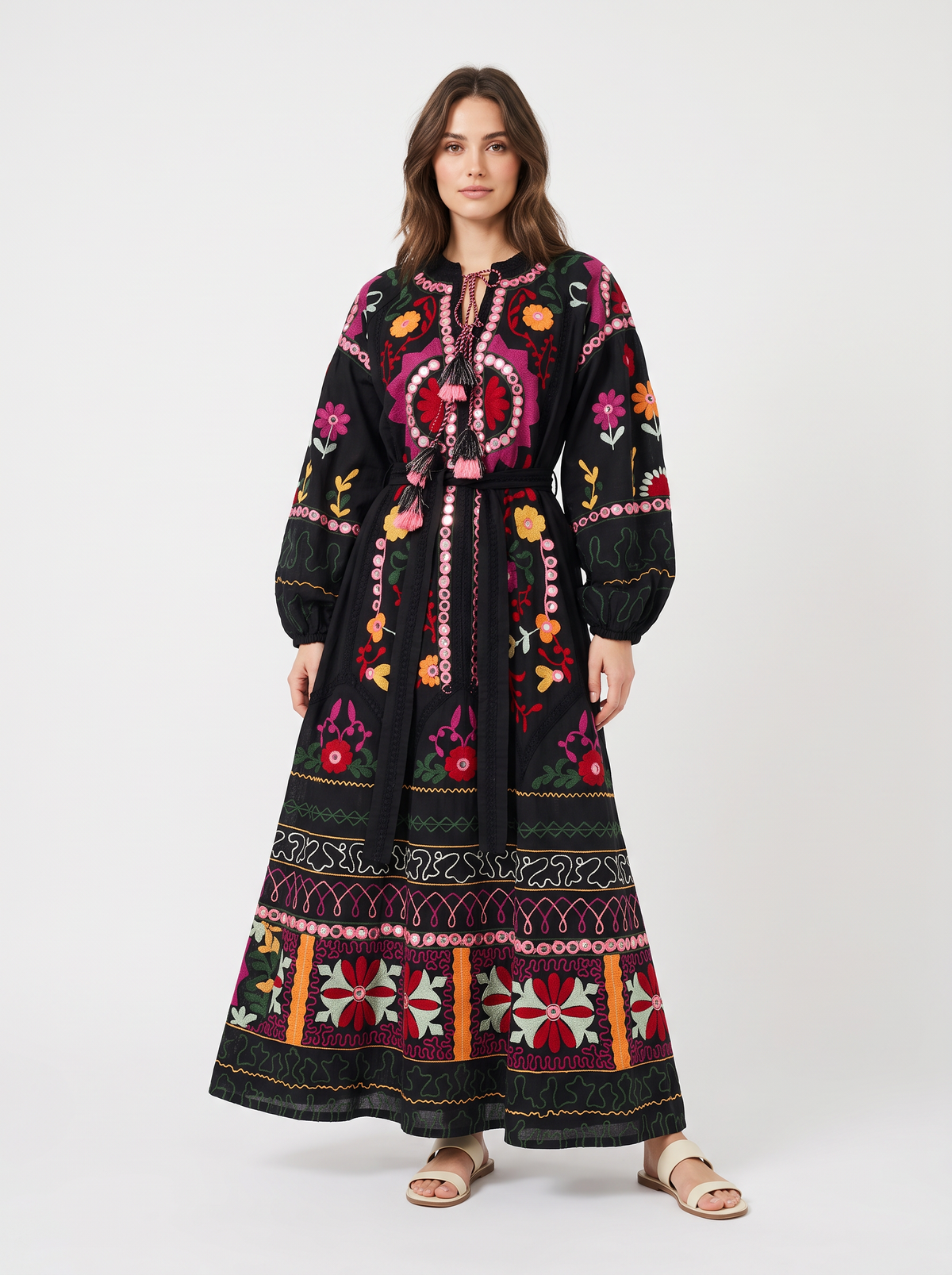 Women’s Cotton Hand-Embroidered Maxi Dress - Hami