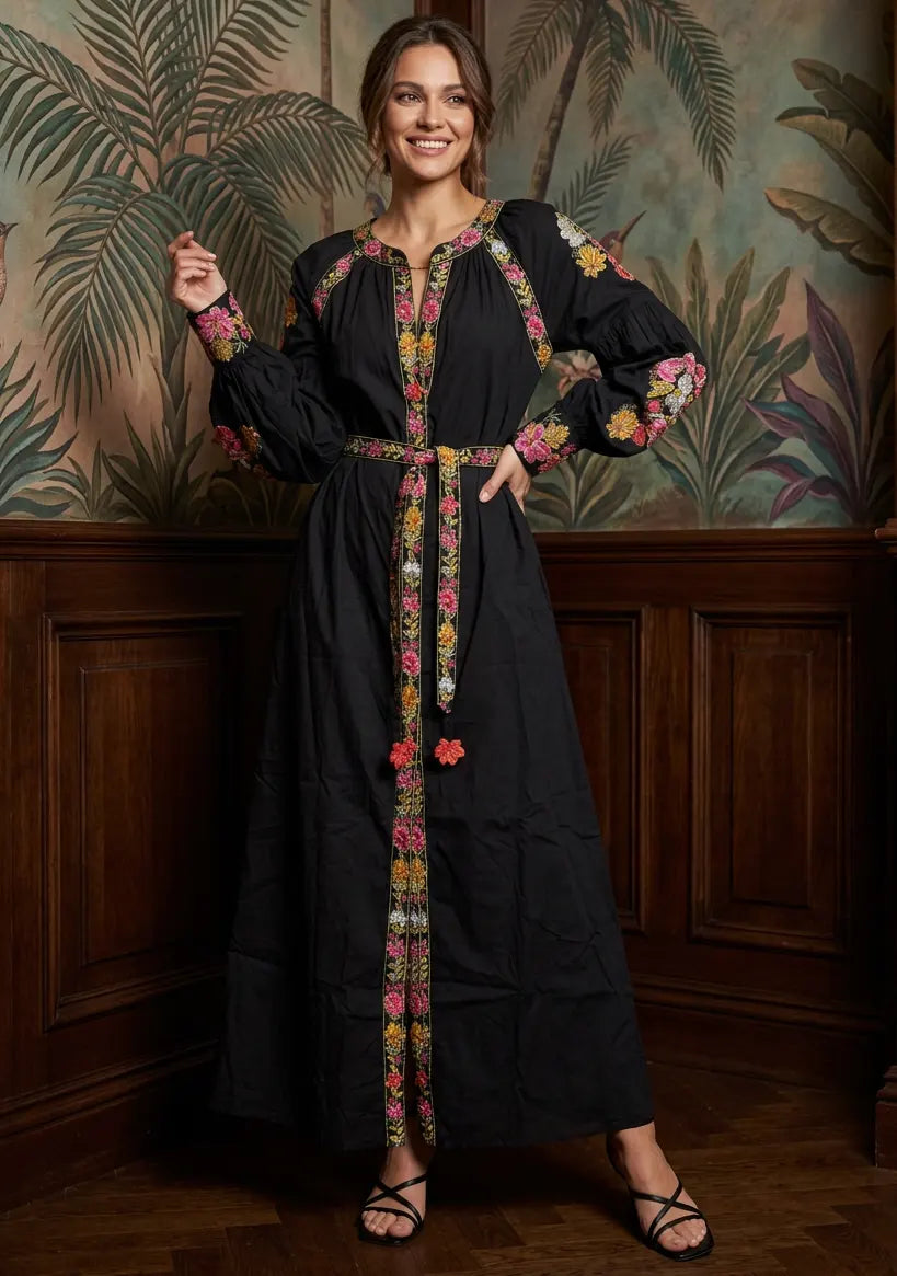 Women’s Cotton Long Dress with Hand Embroidery - Zayra