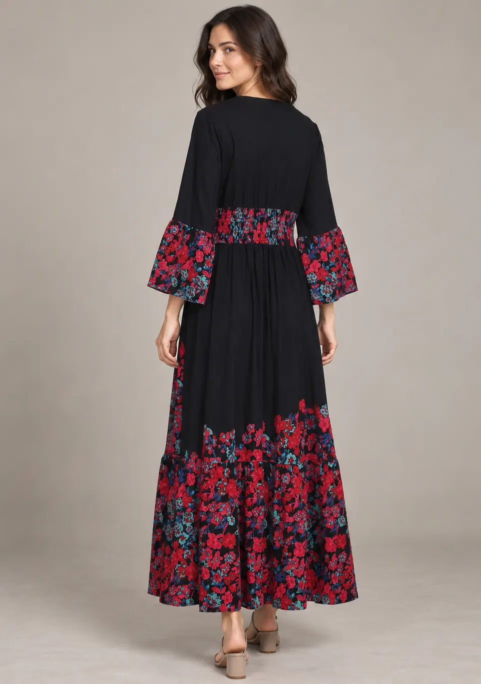 Women’s Cotton Jersey Floral Maxi Dress with Hand Embroidery - Fazli
