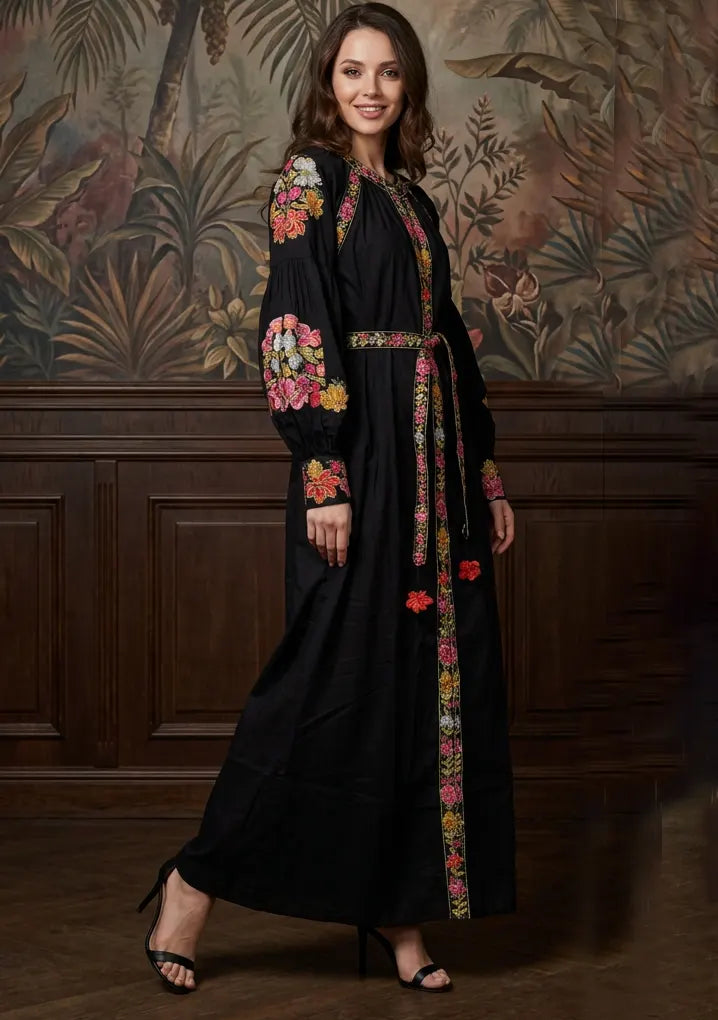 Women’s Cotton Long Dress with Hand Embroidery - Zayra