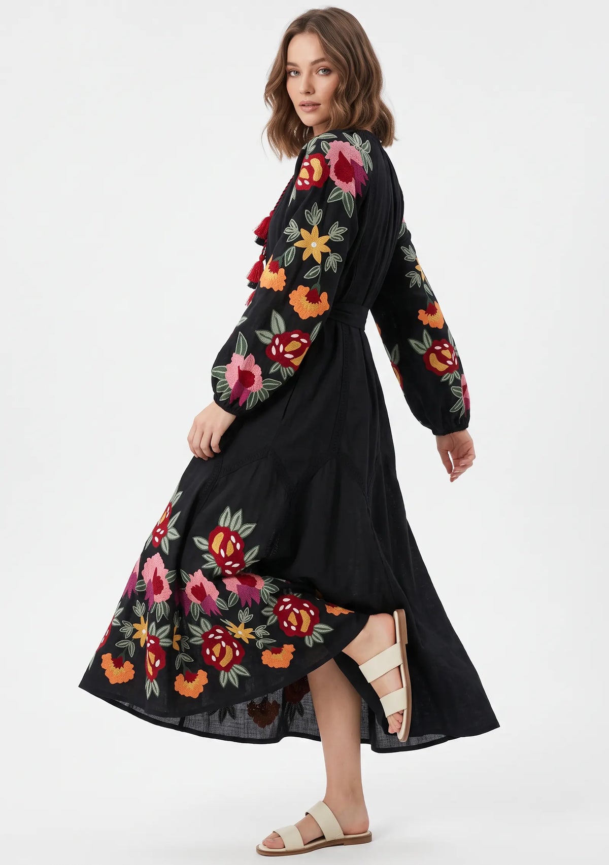 Women’s Cotton Hand-Embroidered Long Dress- Gypsy