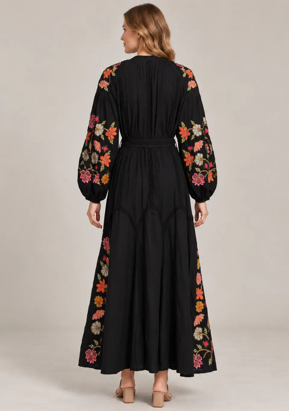 Women’s Cotton Long Dress with Floral Hand Embroidery -Ravila