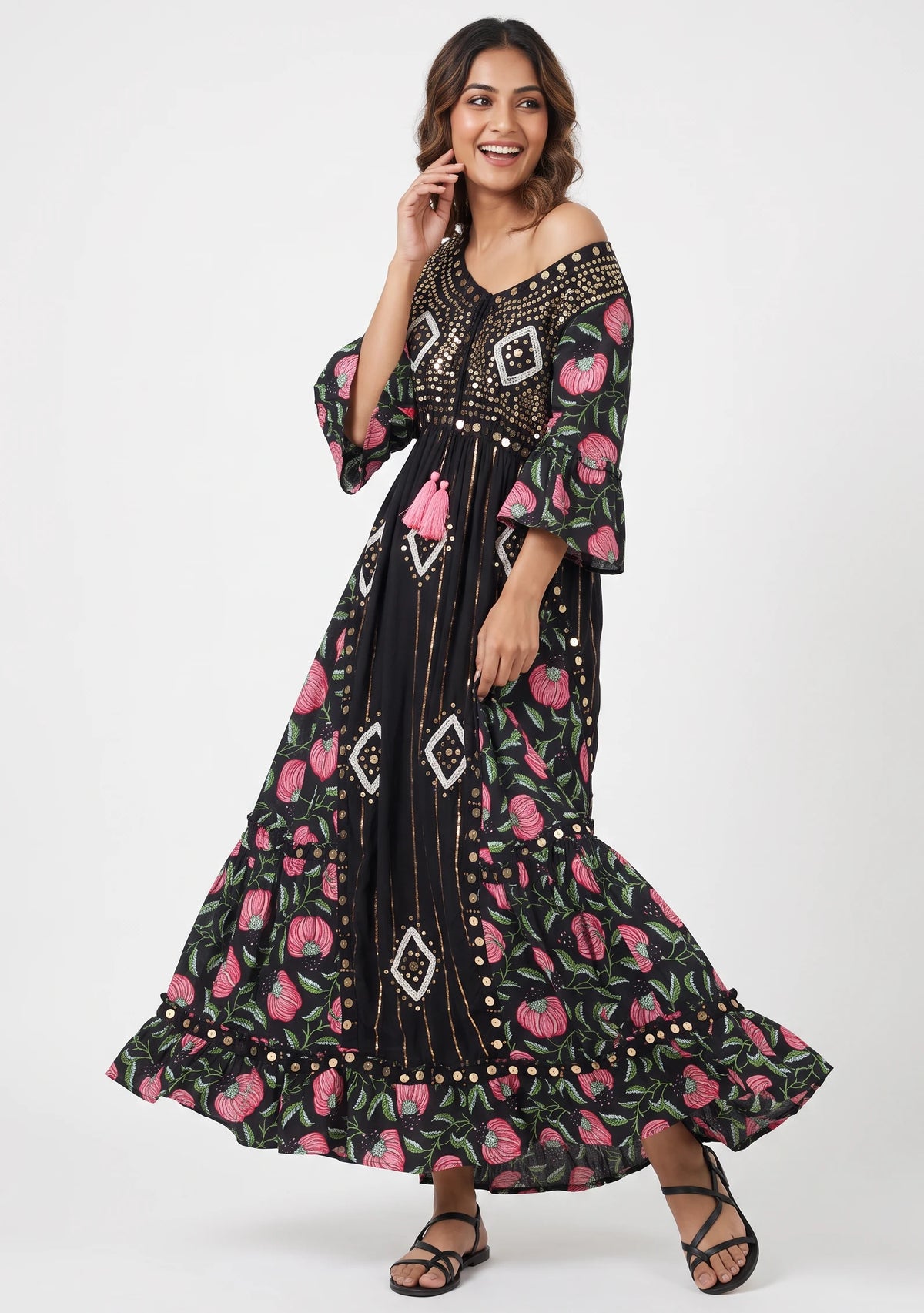 Women’s Cotton Hand-Embroidered Long Dress -Jumani