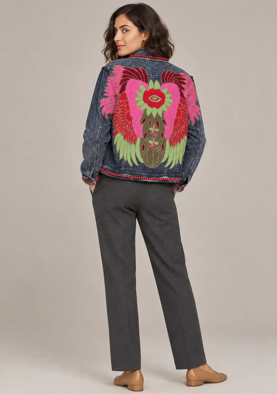 Women’s Cotton Denim Jacket with Hand-Embroidered - Fizro