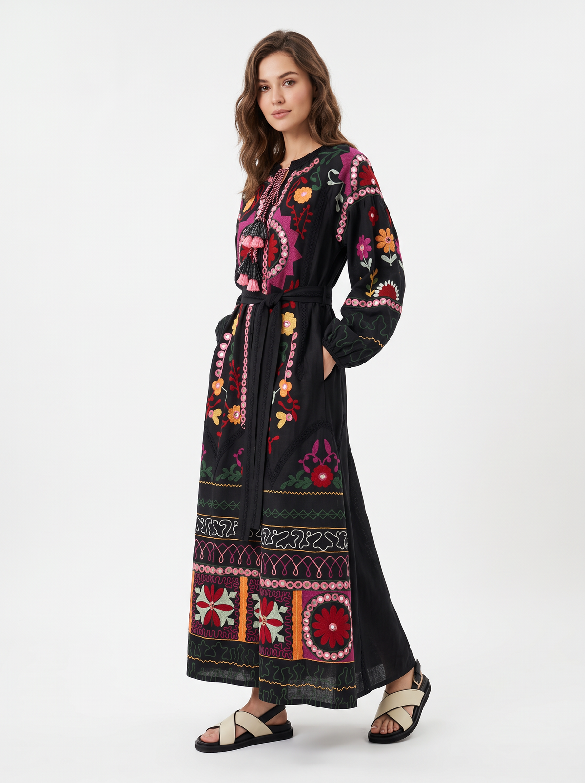 Women’s Cotton Hand-Embroidered Maxi Dress - Hami