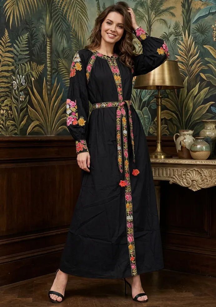 Women’s Cotton Long Dress with Hand Embroidery - Zayra
