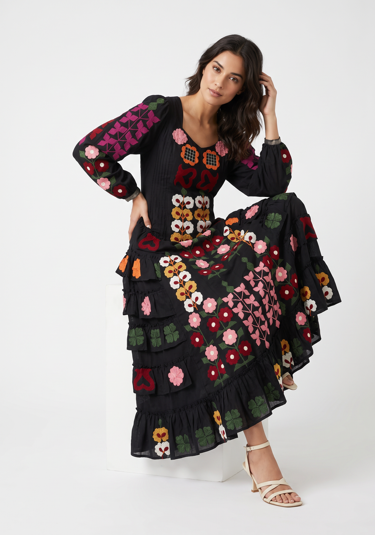 Women’s Cotton Hand-Embroidered Long Dress - Zara