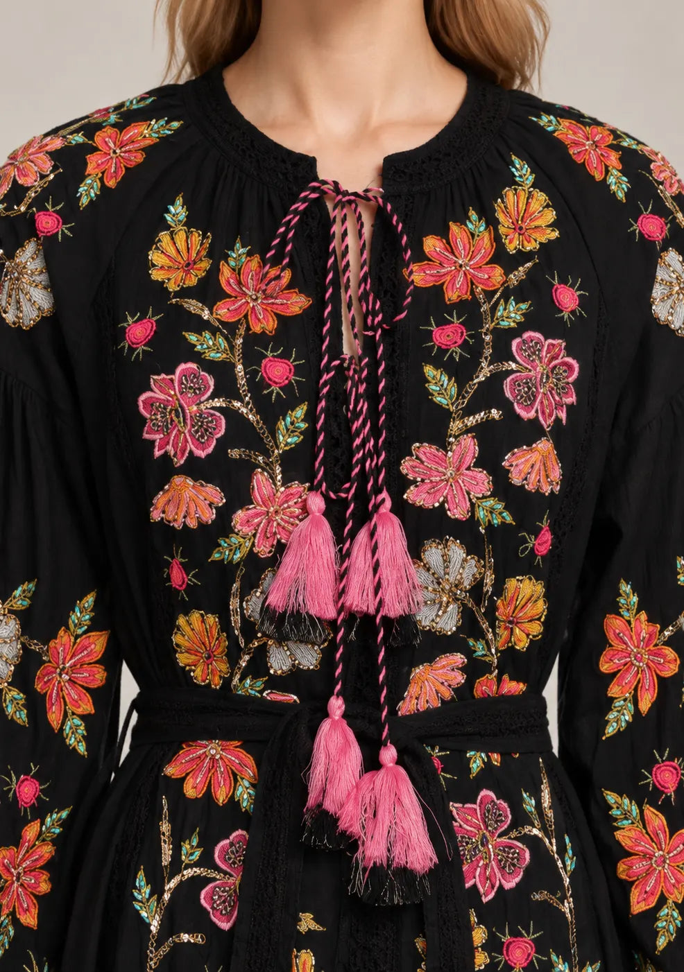 Women’s Cotton Long Dress with Floral Hand Embroidery -Ravila