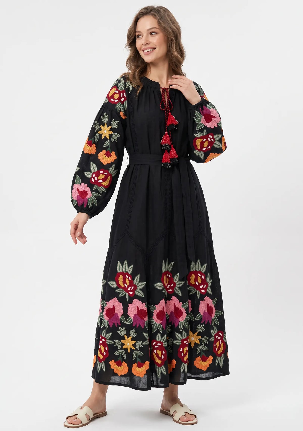Women’s Cotton Hand-Embroidered Long Dress- Gypsy