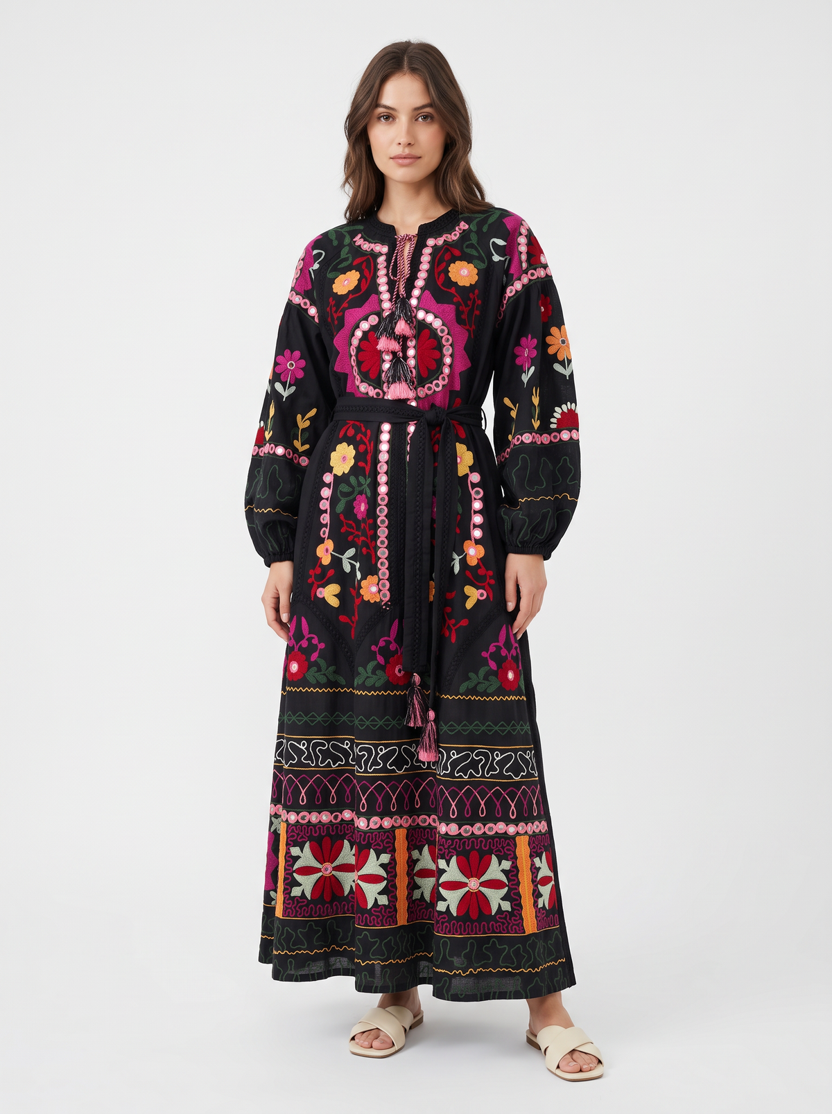 Women’s Cotton Hand-Embroidered Maxi Dress - Hami