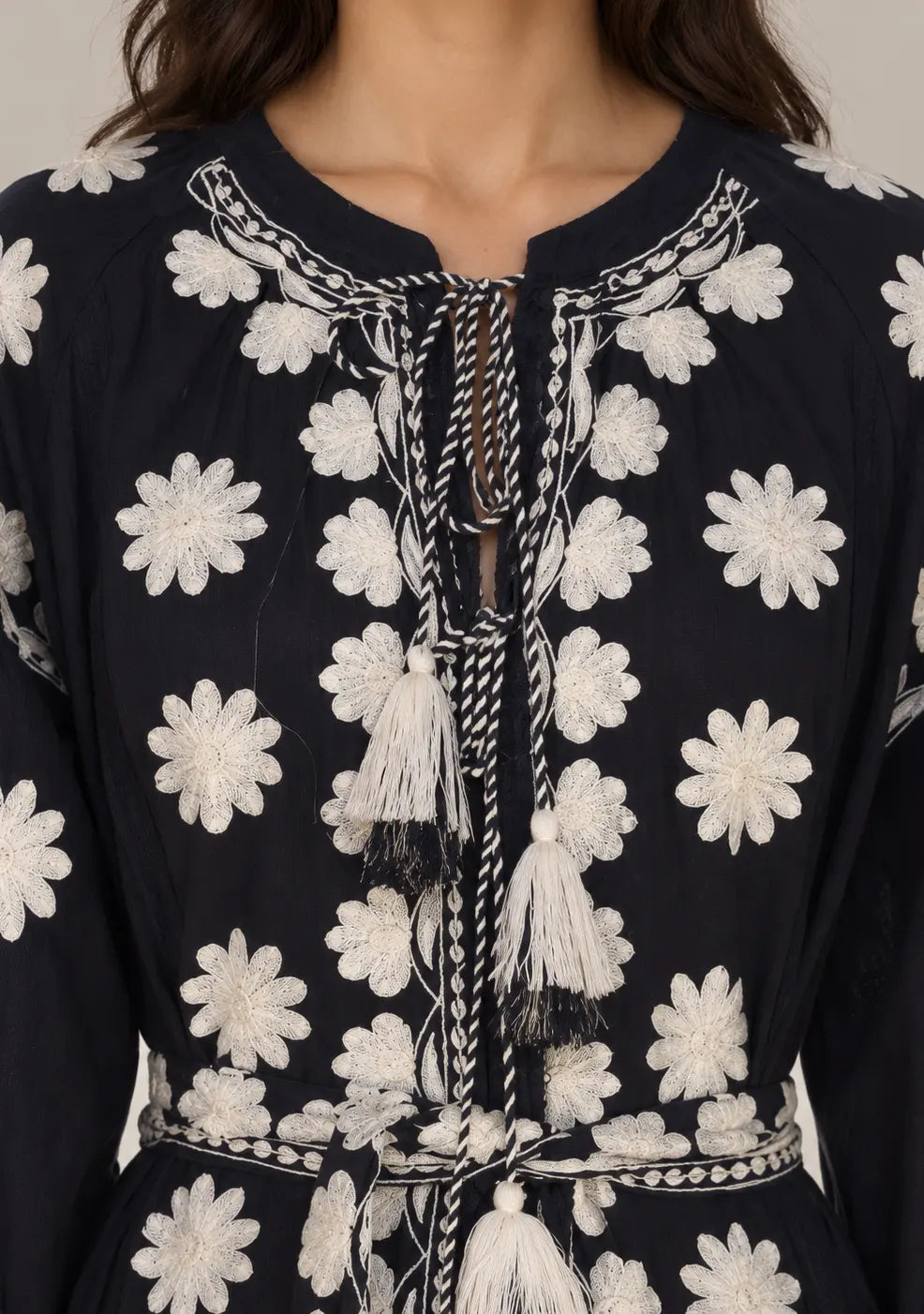 Women’s Cotton Embroidered Floral Long Dress - Ayat