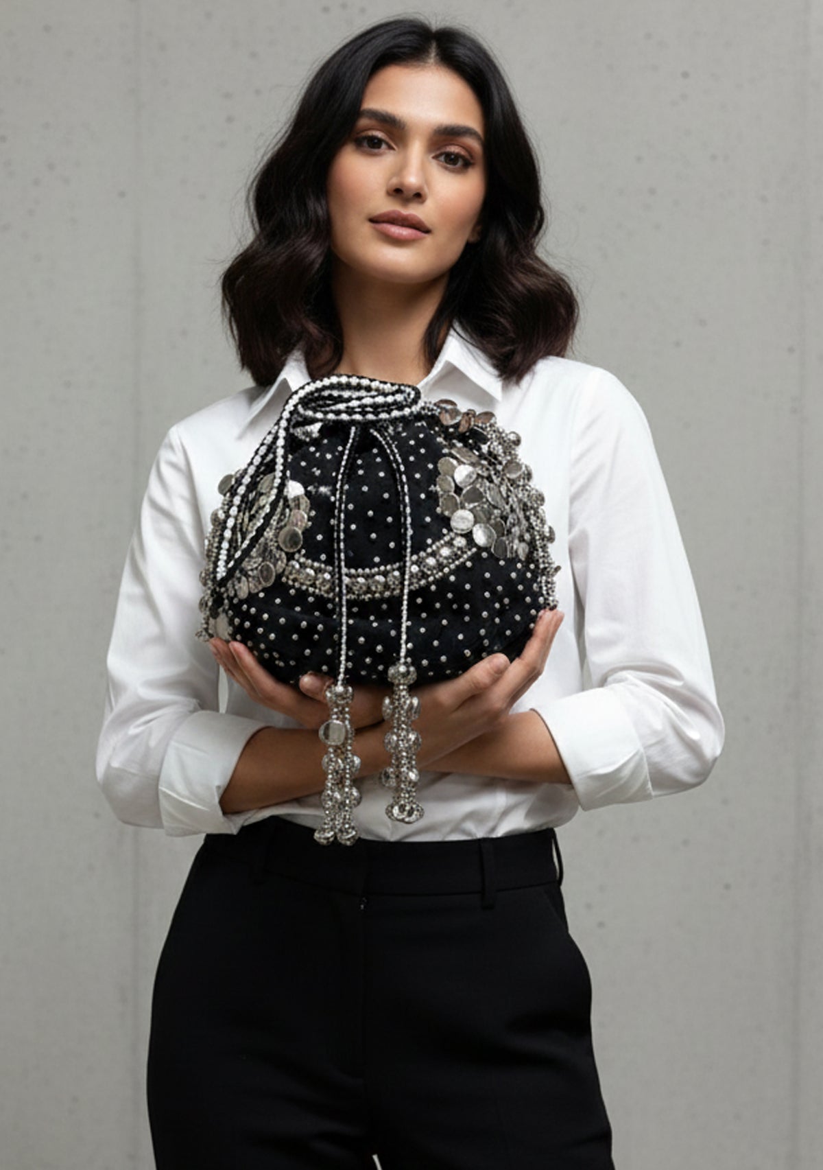 ibBan Hand-Embroidered Potli Black Bag with Beadwork - Layra