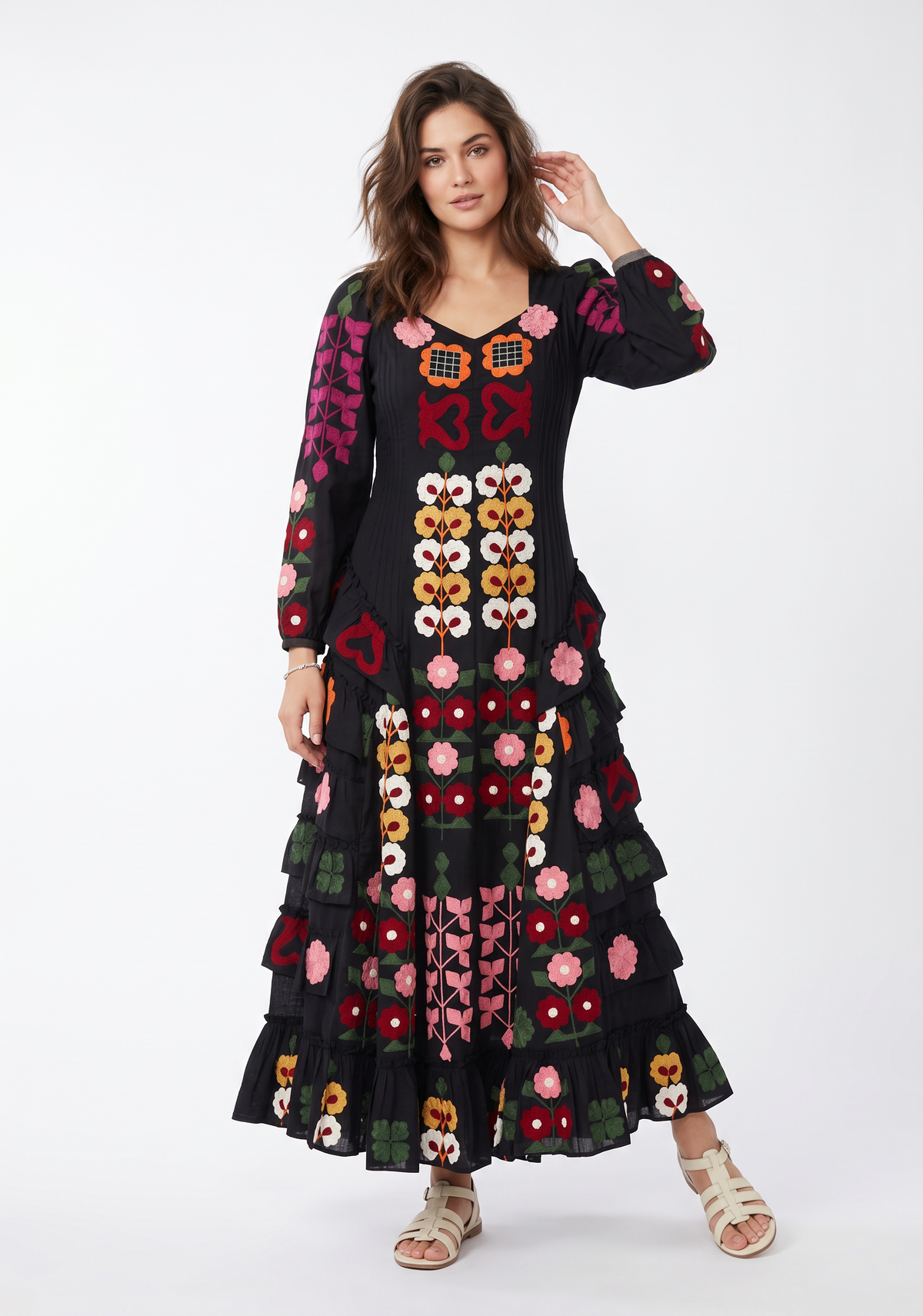 Women’s Cotton Hand-Embroidered Long Dress - Zara