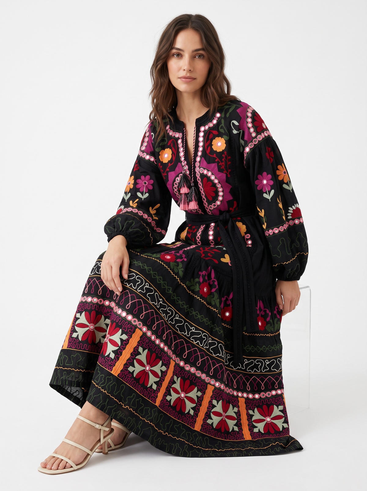 Women’s Cotton Hand-Embroidered Maxi Dress - Hami