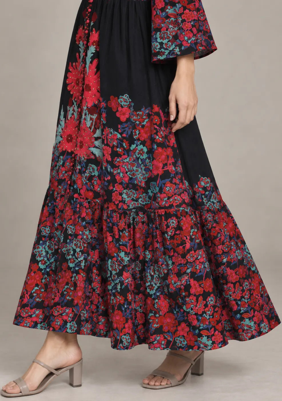 Women’s Cotton Jersey Floral Maxi Dress with Hand Embroidery - Fazli