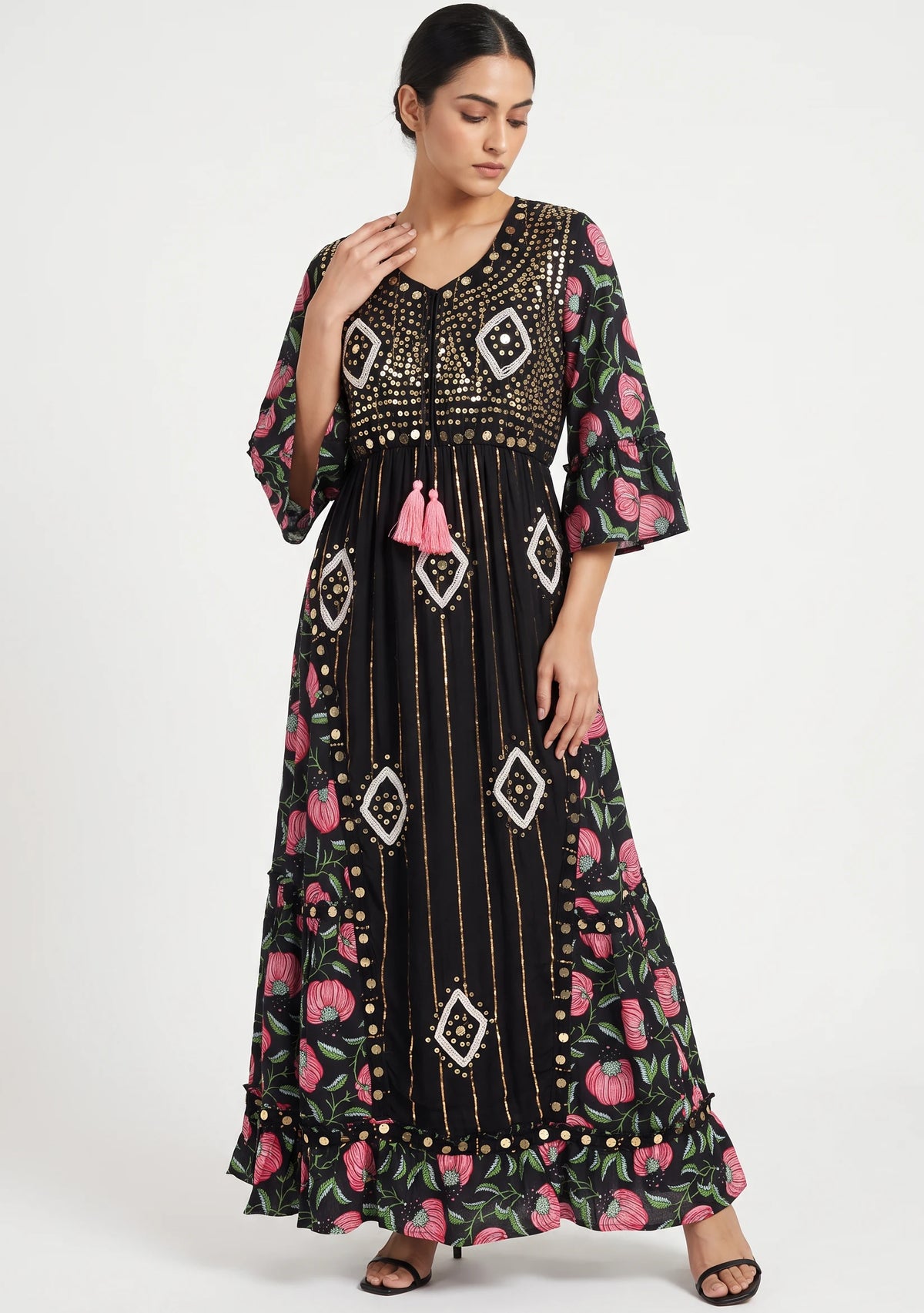 Women’s Cotton Hand-Embroidered Long Dress -Jumani