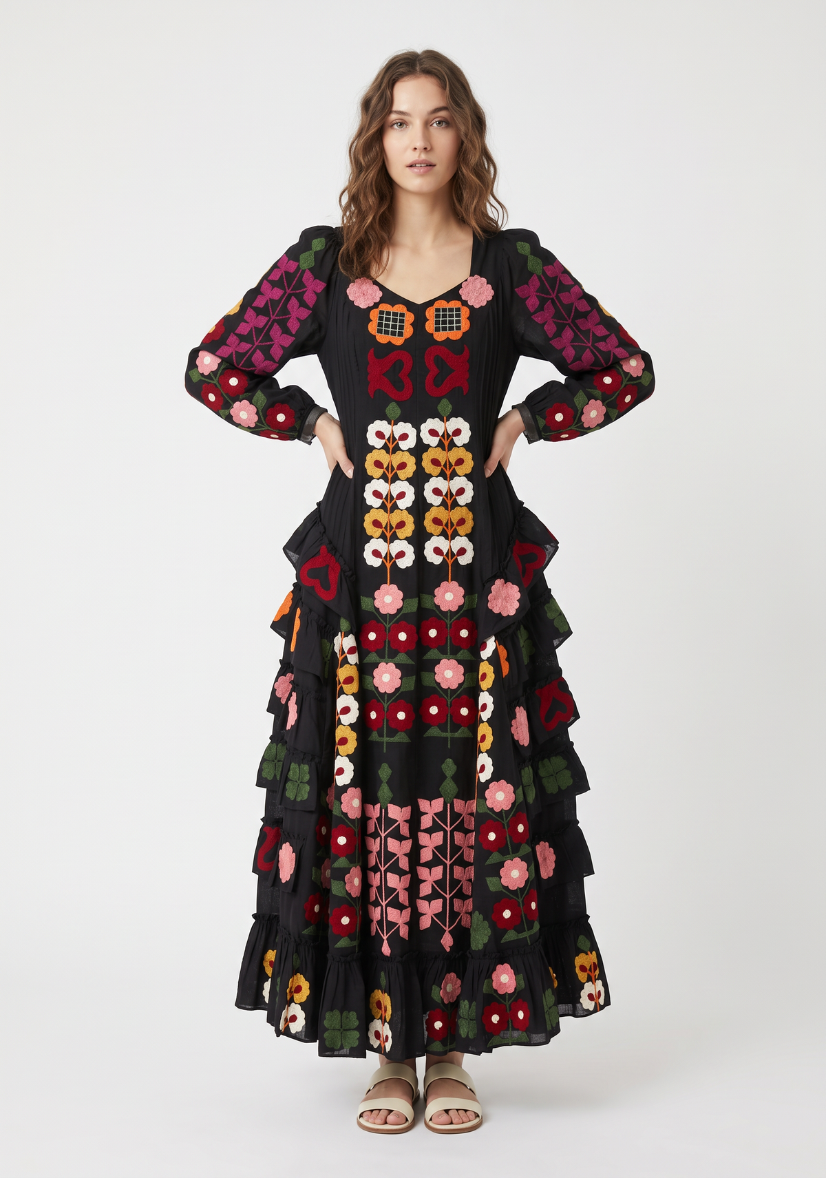 Women’s Cotton Hand-Embroidered Long Dress - Zara