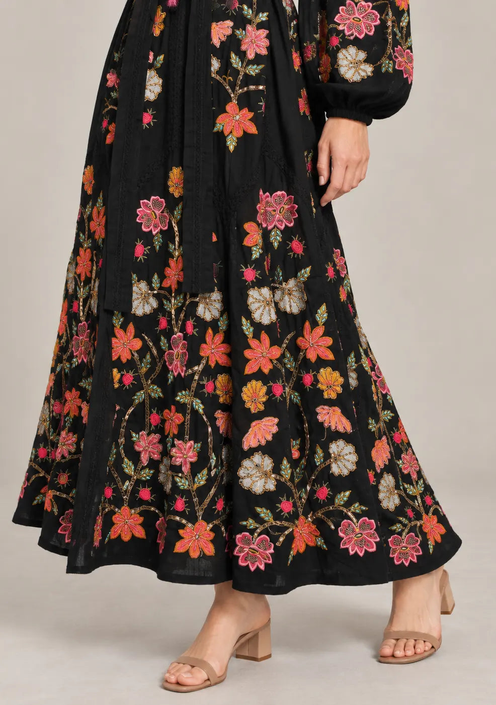 Women’s Cotton Long Dress with Floral Hand Embroidery -Ravila