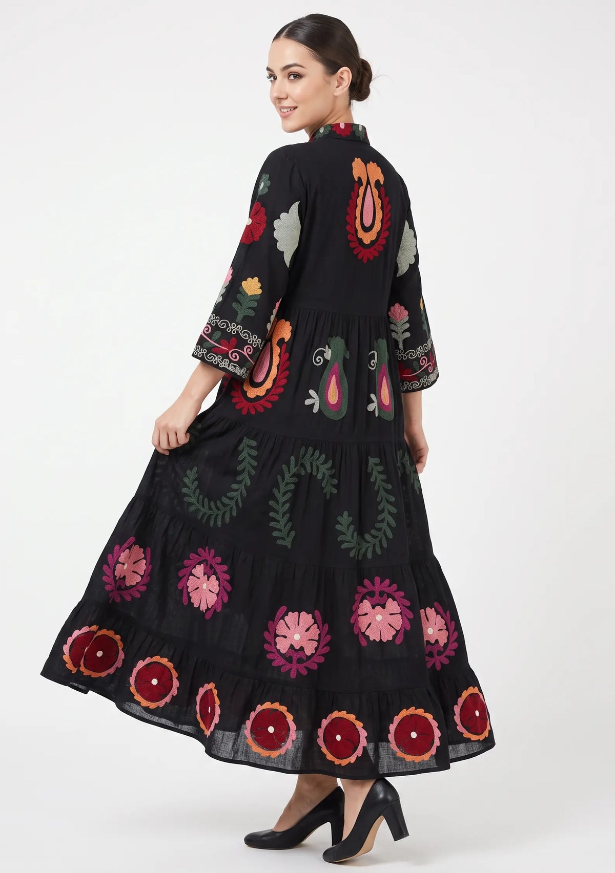 Women’s Cotton Hand-Embroidered Tiered Long Tunic - Ambir