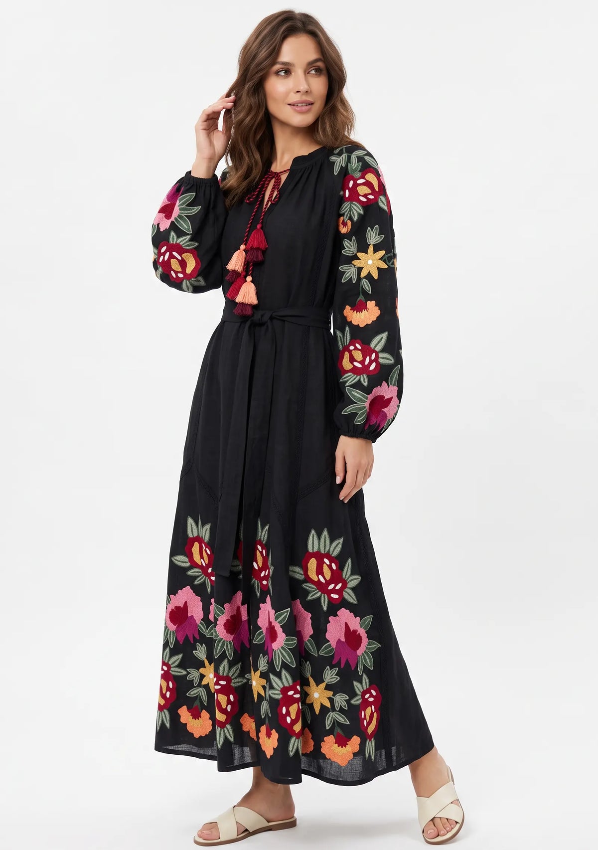 Women’s Cotton Hand-Embroidered Long Dress- Gypsy