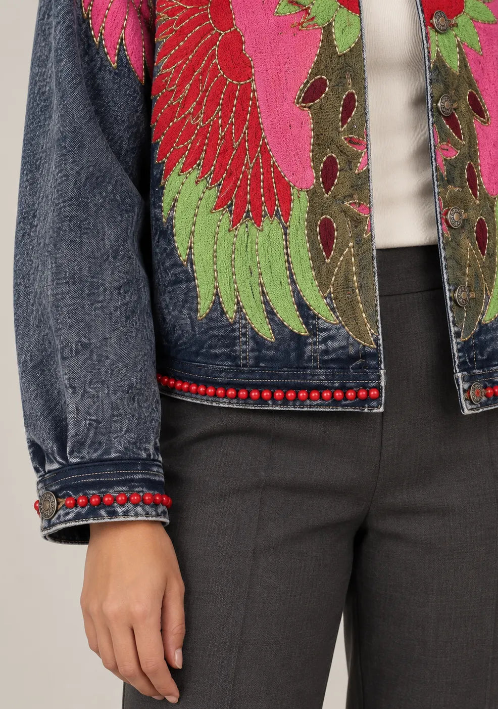 Women’s Cotton Denim Jacket with Hand-Embroidered - Fizro