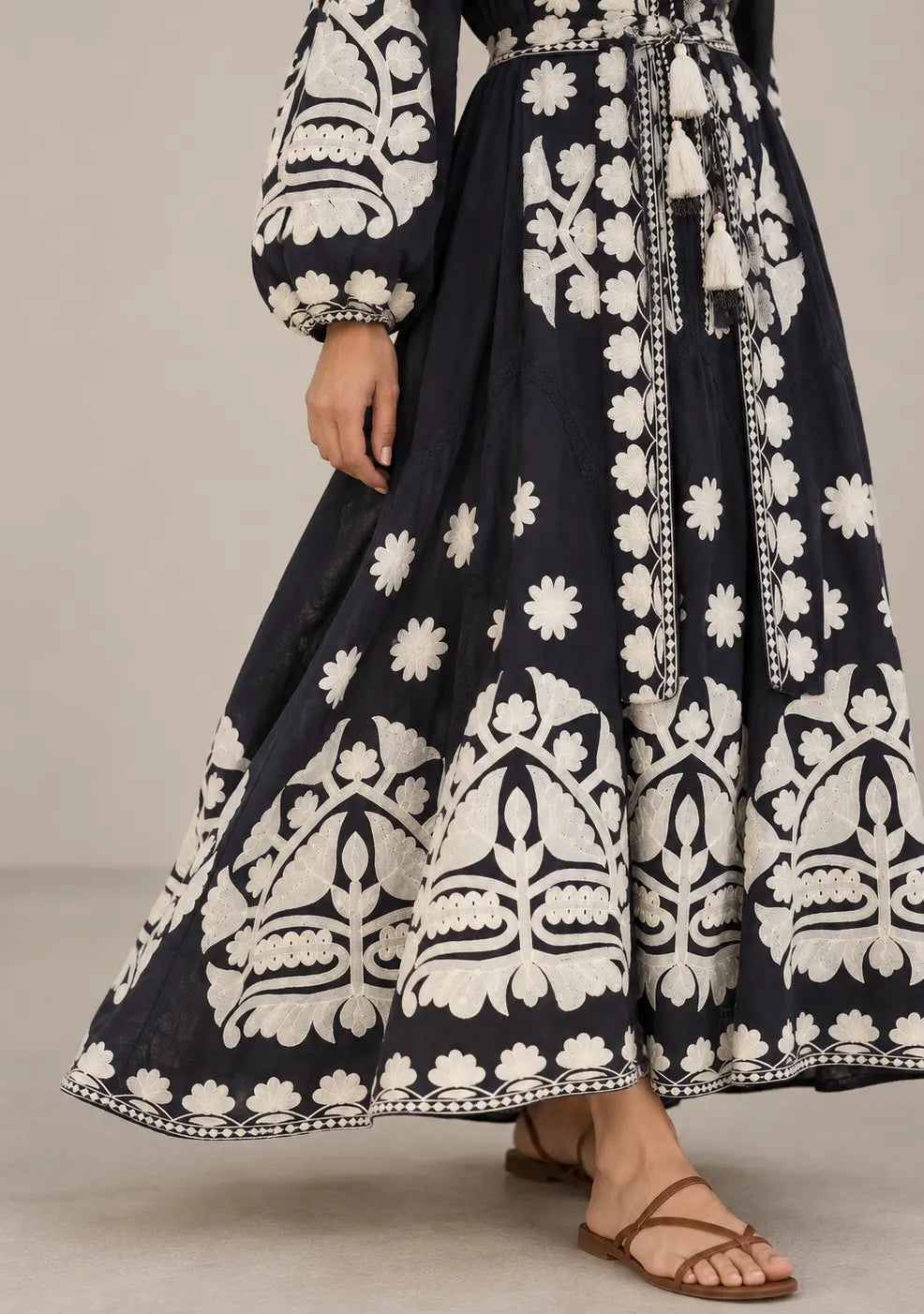 Women’s Cotton Embroidered Floral Long Dress - Ayat