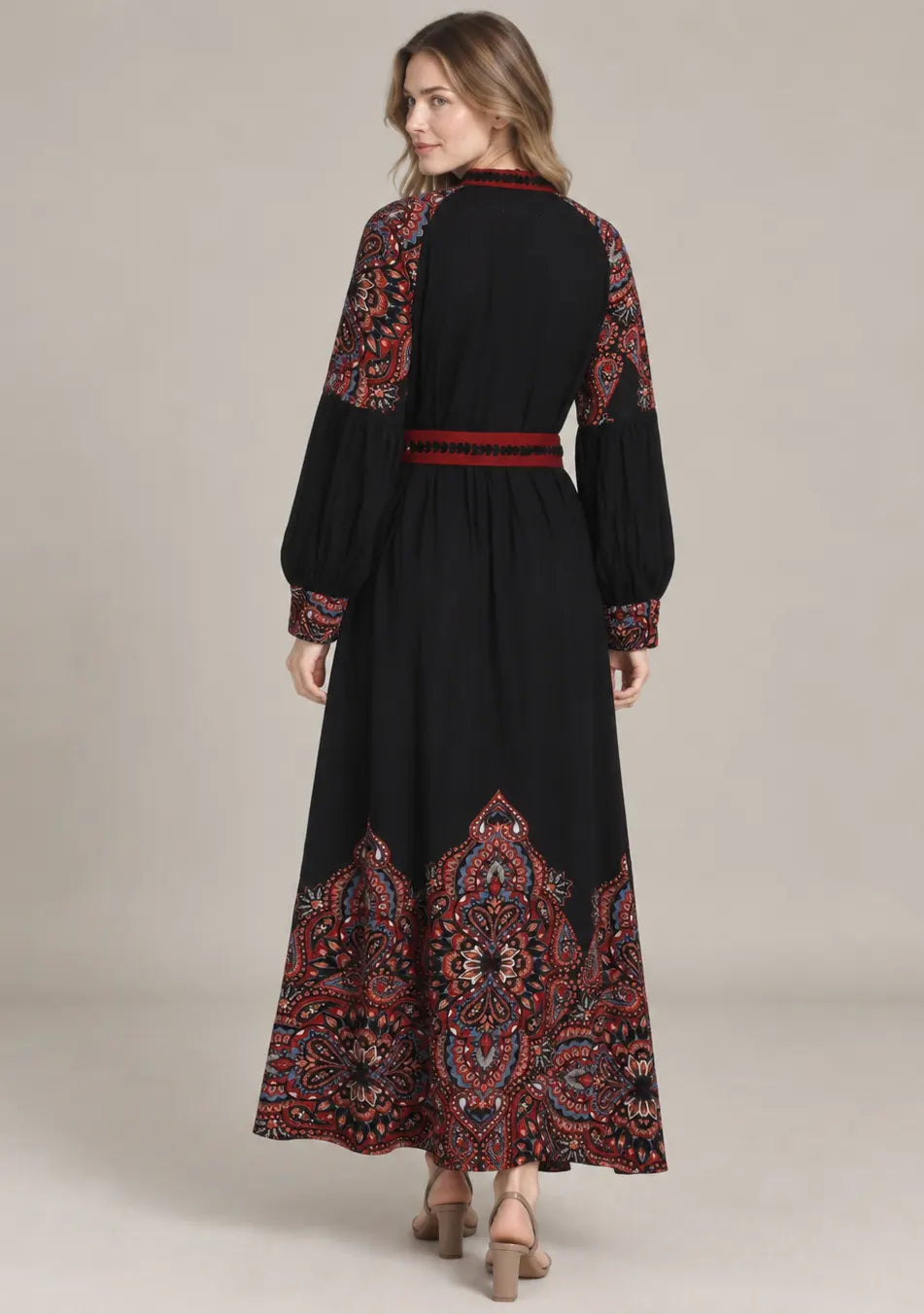 Women’s Cotton Jersey Embroidered Maxi Dress with Belt - Minja
