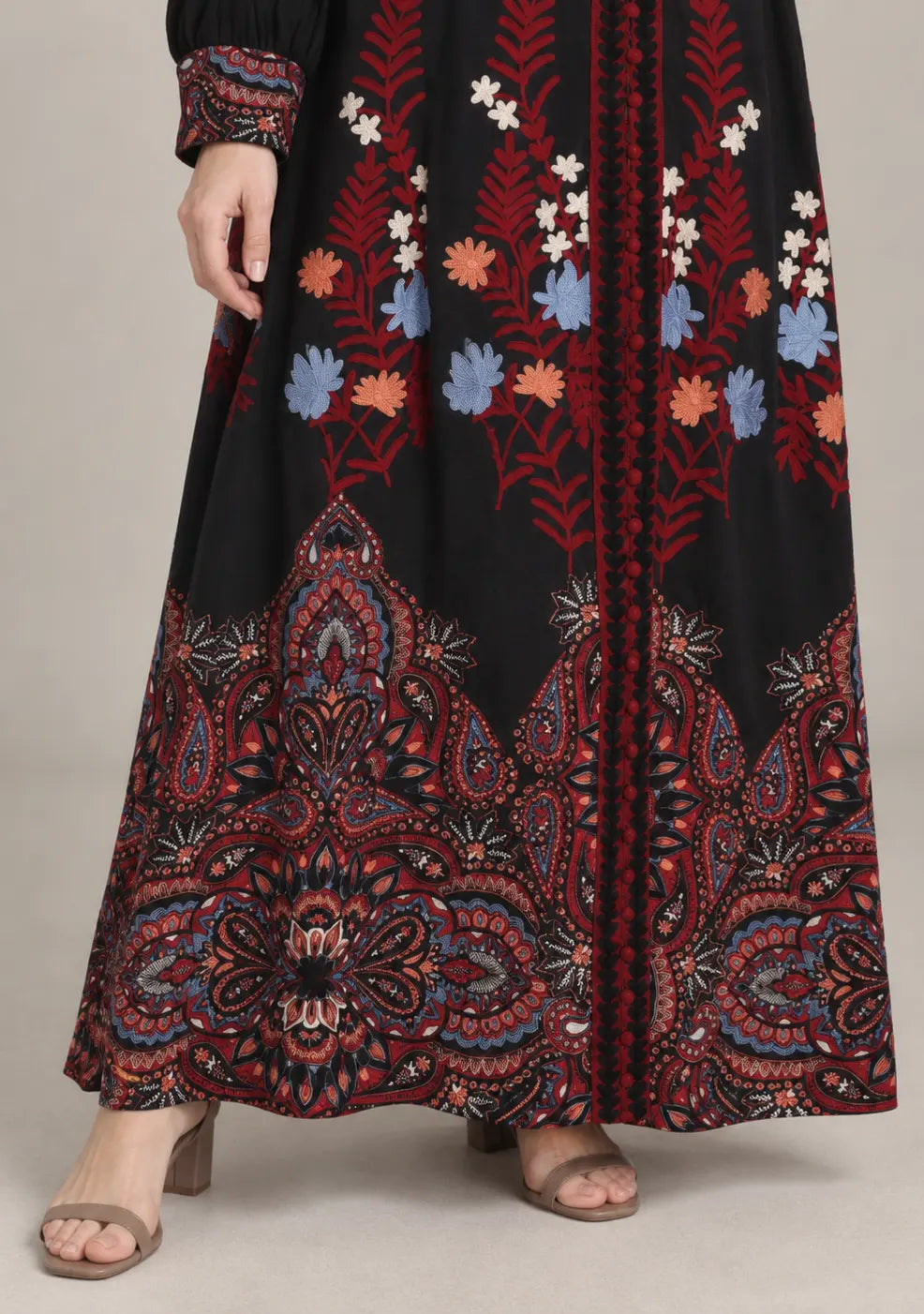 Women’s Cotton Jersey Embroidered Maxi Dress with Belt - Minja
